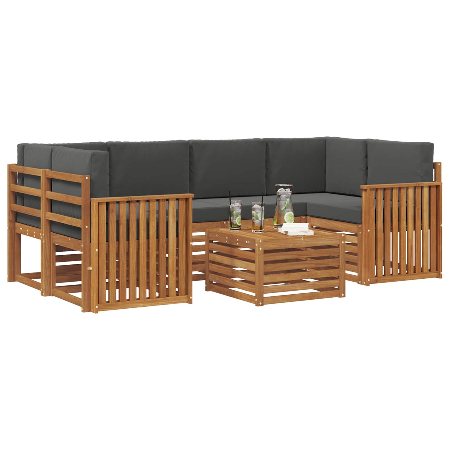 vidaXL Σειρά Καναπέ Εξωτερικού με μαξιλάρι 7 pcs Φυσικό και Ανθρακί