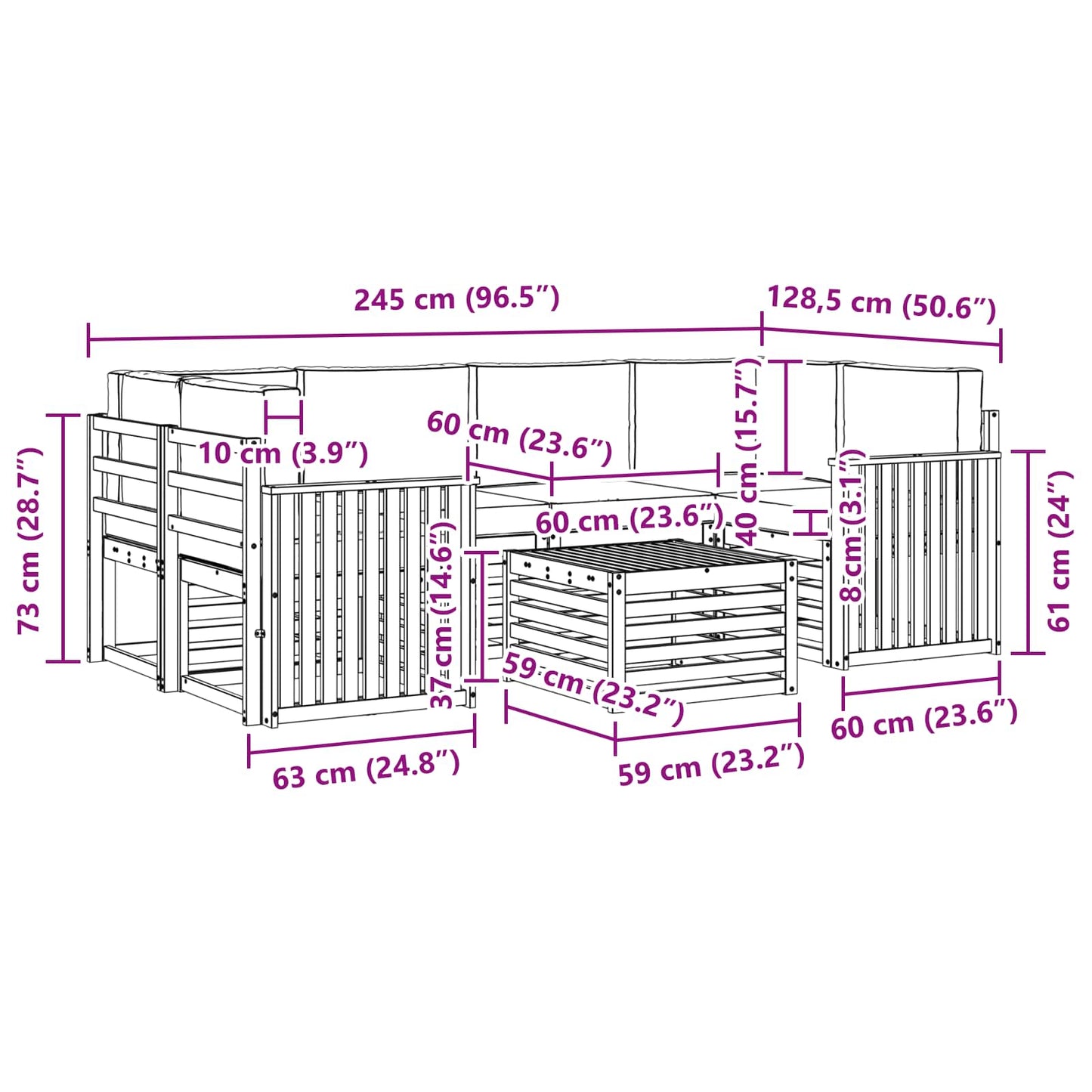 vidaXL Σειρά Καναπέ Εξωτερικού με μαξιλάρι 7 pcs Φυσικό και Ανθρακί