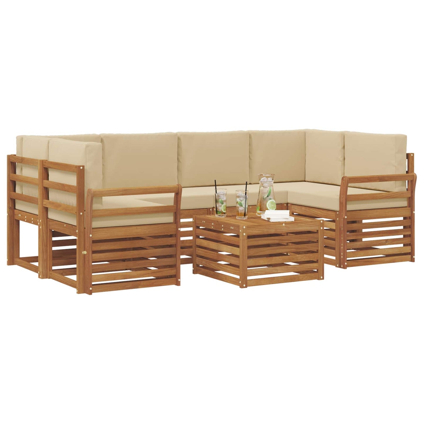 vidaXL Σειρά Καναπέ Εξωτερικού με μαξιλάρι 7 pcs Φυσικό και Μπεζ
