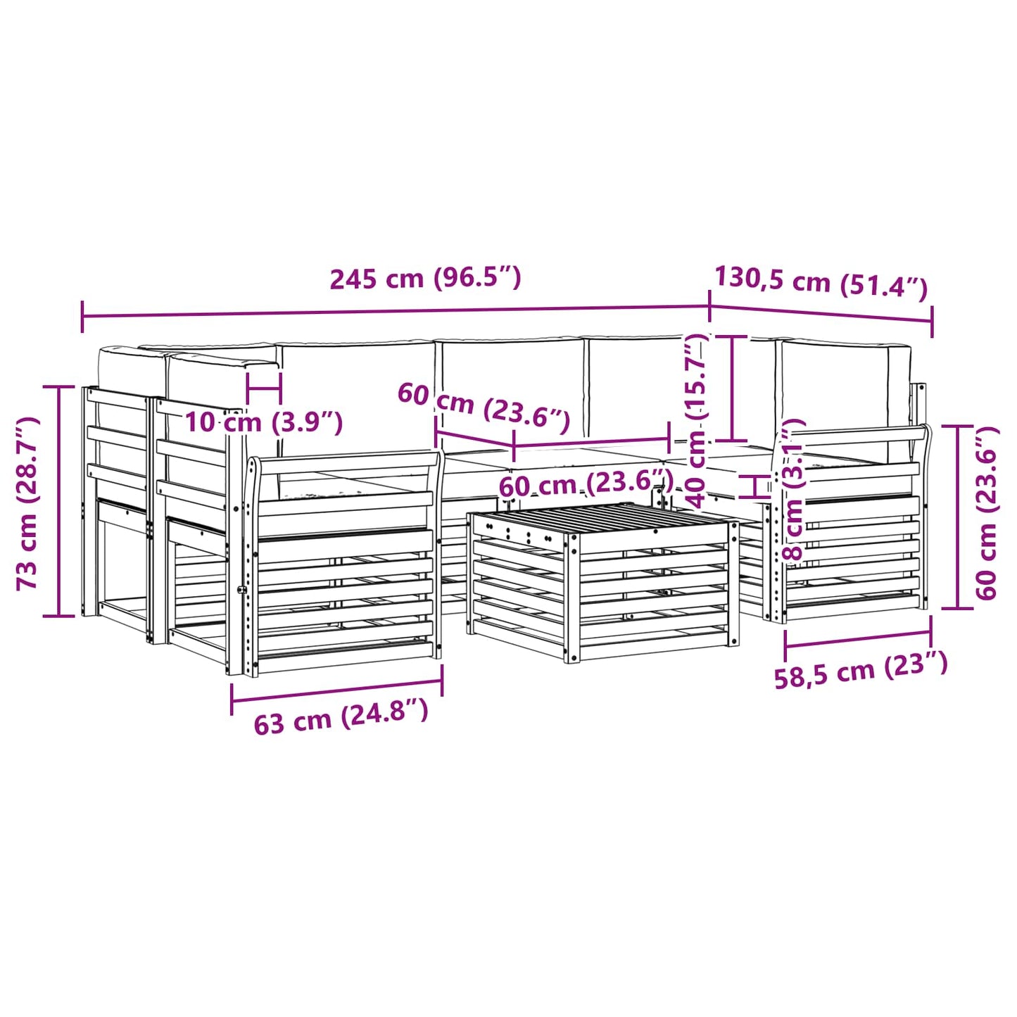 vidaXL Σειρά Καναπέ Εξωτερικού με μαξιλάρι 7 pcs Φυσικό και Μπεζ