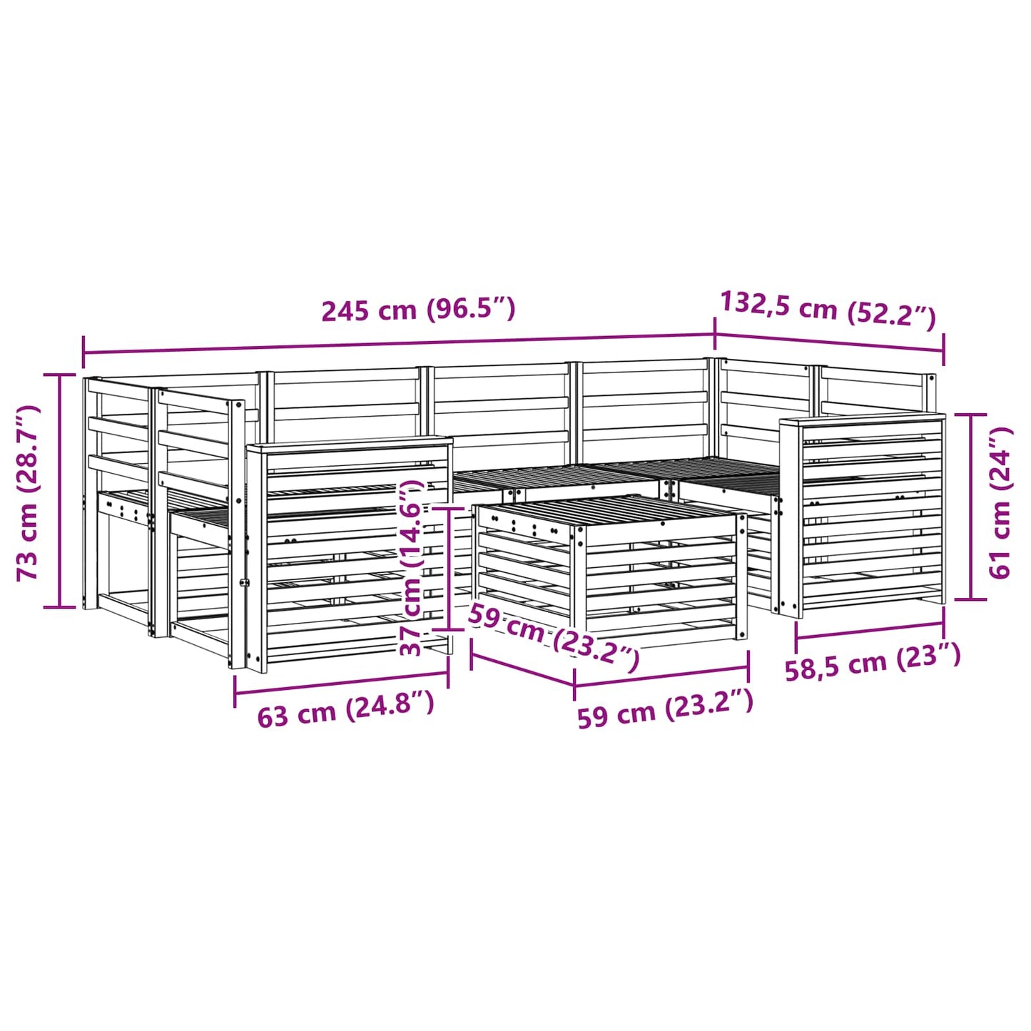 vidaXL Σειρά Καναπέ Εξωτερικού 7 pcs Φυσικό Στερεό Ξύλο Ακακίας