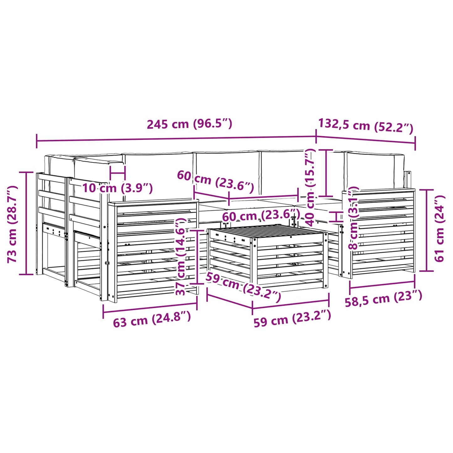 vidaXL Σειρά Καναπέ Εξωτερικού με μαξιλάρι 7 pcs Φυσικό και Ανθρακί