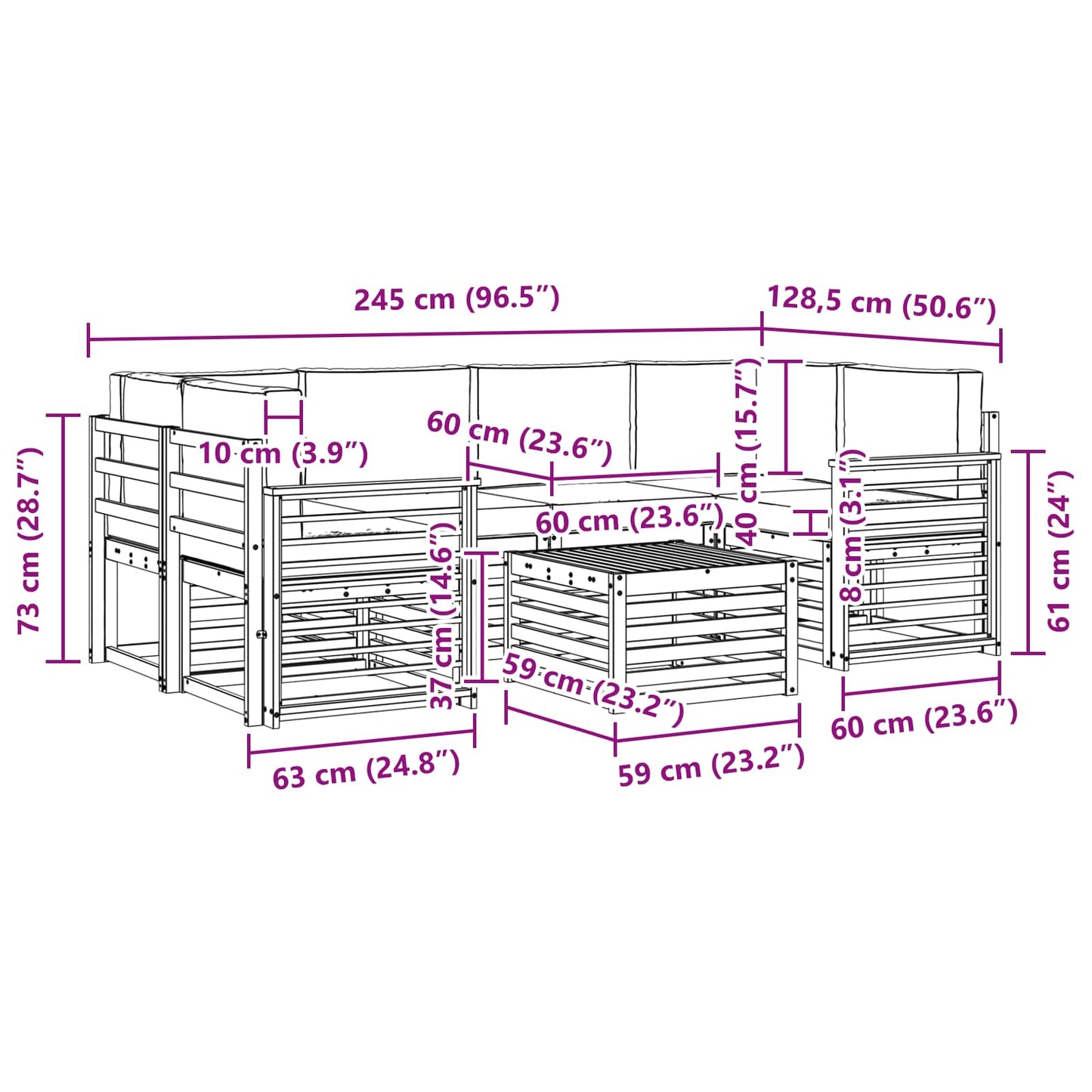 vidaXL Σειρά Καναπέ Εξωτερικού 7 pcs Φυσικό και Ανοιχτό Γκρι