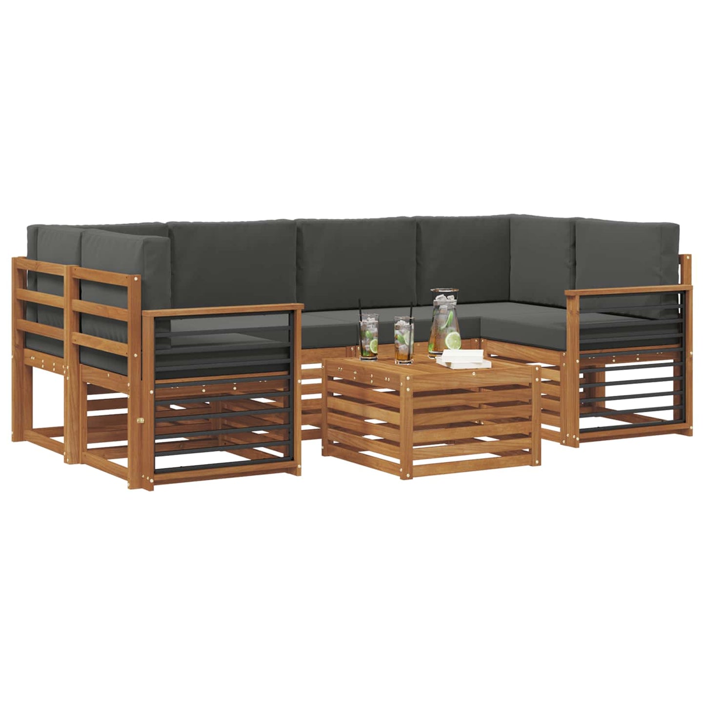 vidaXL Σειρά Καναπέ Εξωτερικού με μαξιλάρι 7 pcs Φυσικό και Ανθρακί