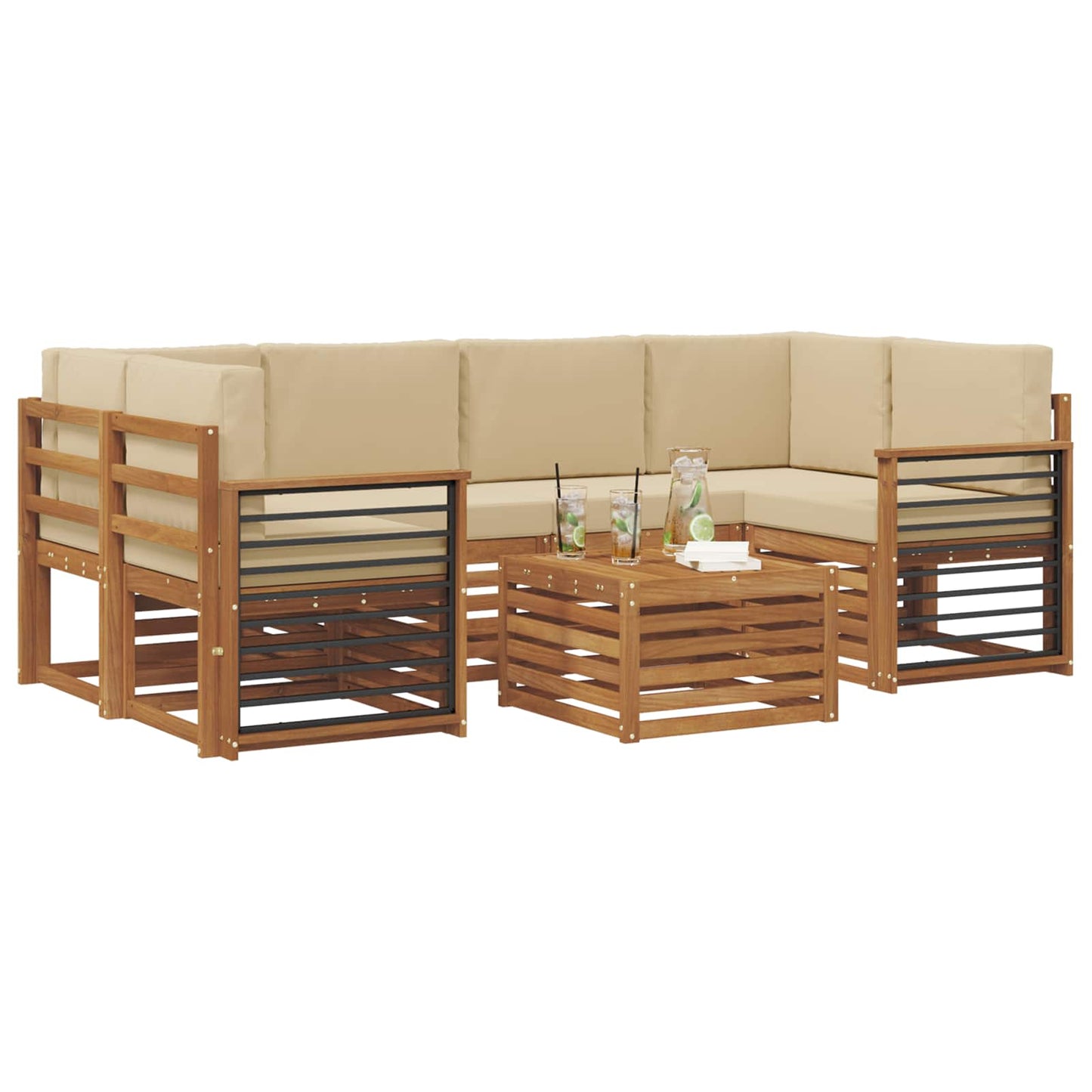 vidaXL Σειρά Καναπέ Εξωτερικού με μαξιλάρι 7 pcs Φυσικό και Μπεζ