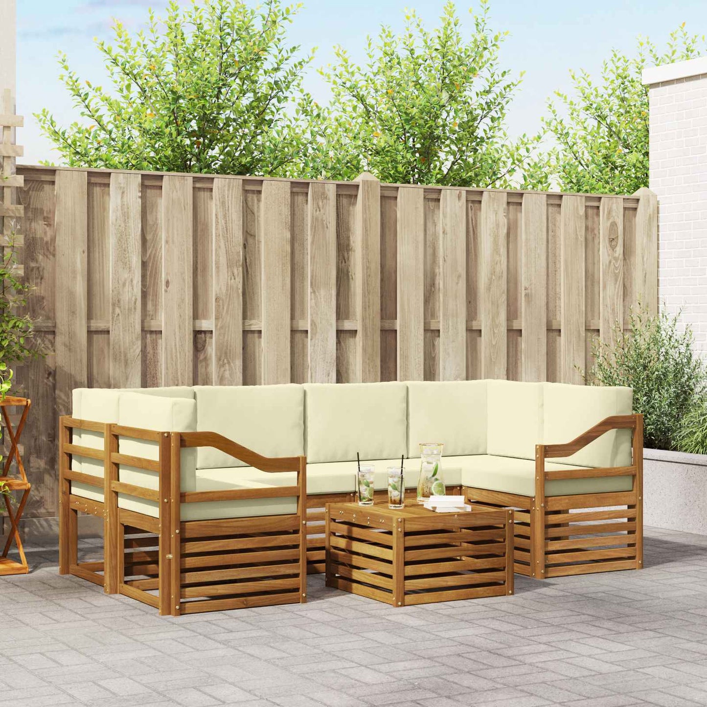 vidaXL Σειρά Καναπέ Εξωτερικού με μαξιλάρι 7 pcs Φυσικό και Κρέμα