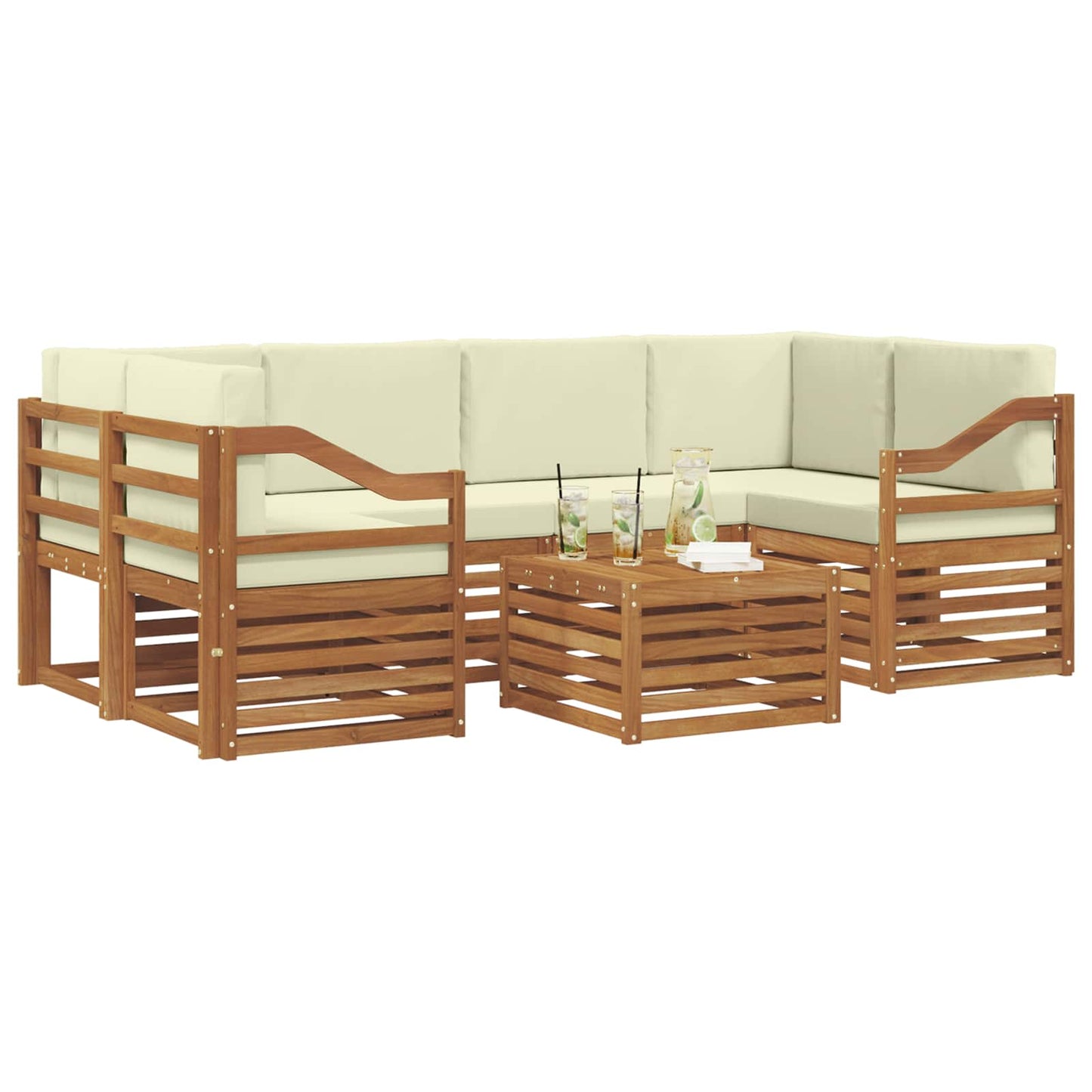 vidaXL Σειρά Καναπέ Εξωτερικού με μαξιλάρι 7 pcs Φυσικό και Κρέμα