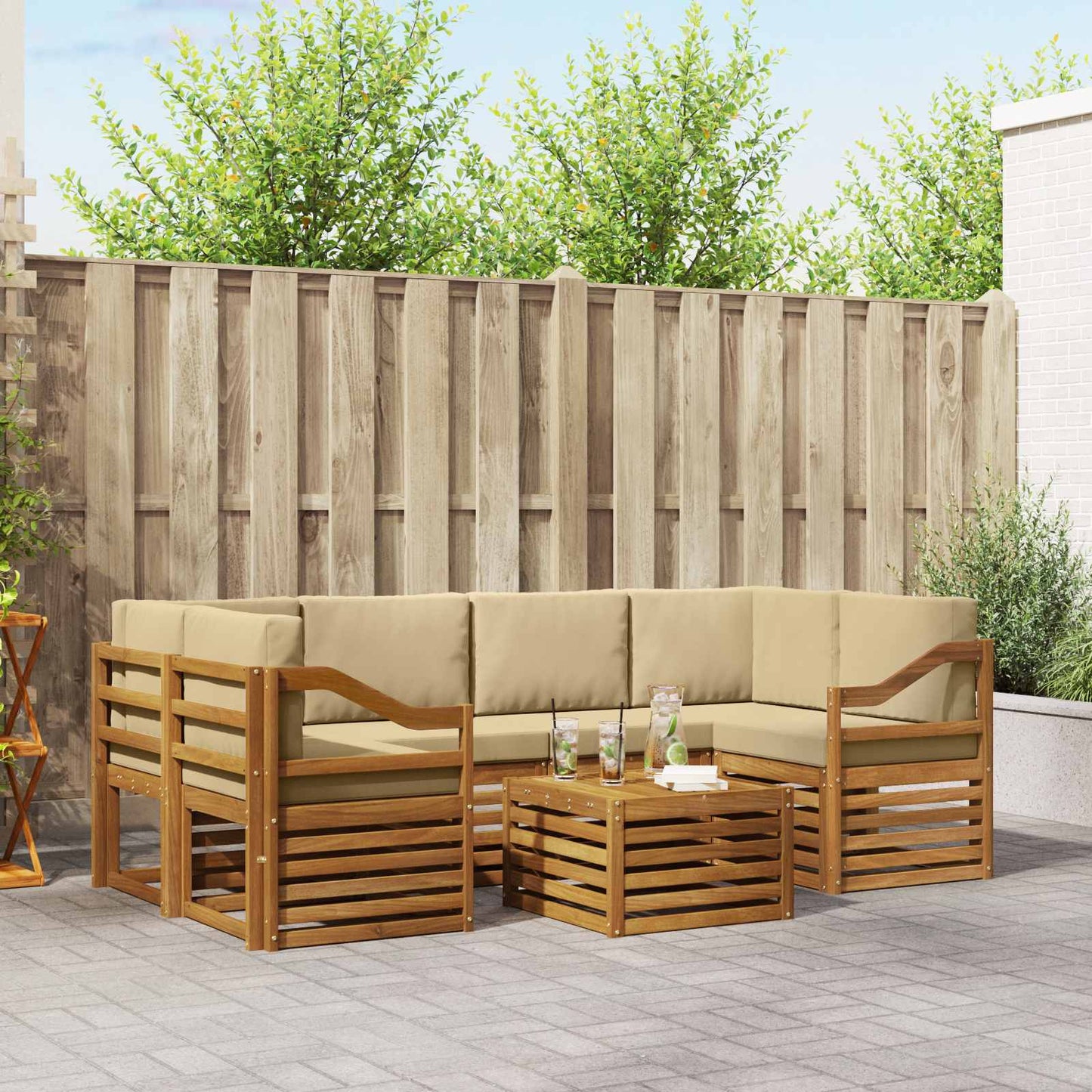 vidaXL Σειρά Καναπέ Εξωτερικού με μαξιλάρι 7 pcs Φυσικό και Μπεζ