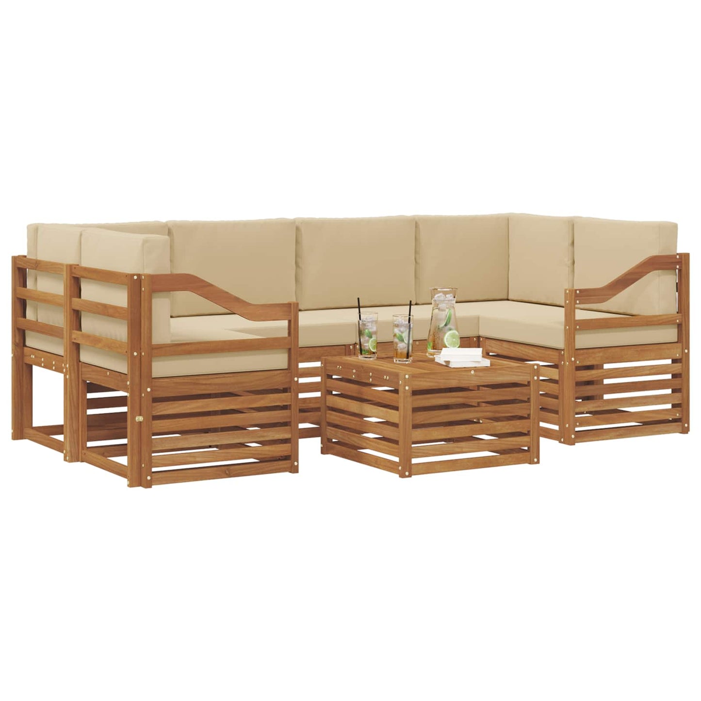 vidaXL Σειρά Καναπέ Εξωτερικού με μαξιλάρι 7 pcs Φυσικό και Μπεζ