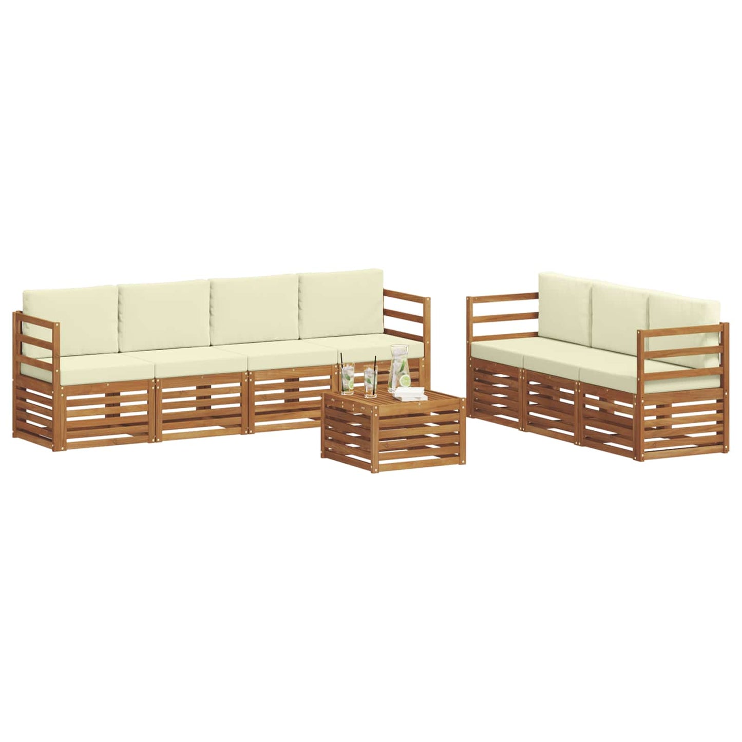 vidaXL Σετ Καναπέ 8 pcs Φυσικό και Κρέμα Στερεό Ξύλο Ακακίας