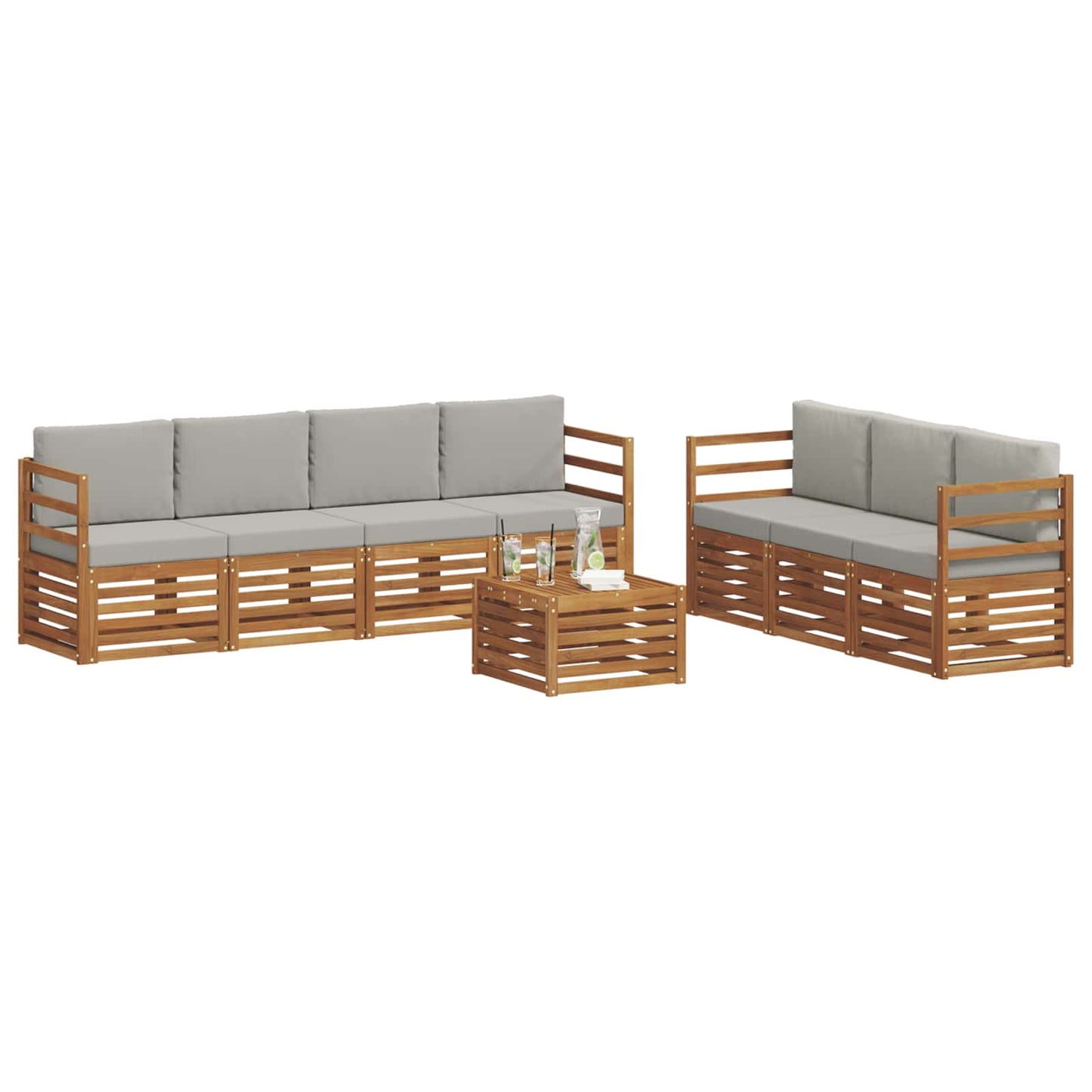 vidaXL Σετ Καναπέ 8 pcs Φυσικό και Ανοιχτό Γκρι Στερεό Ξύλο Ακακίας