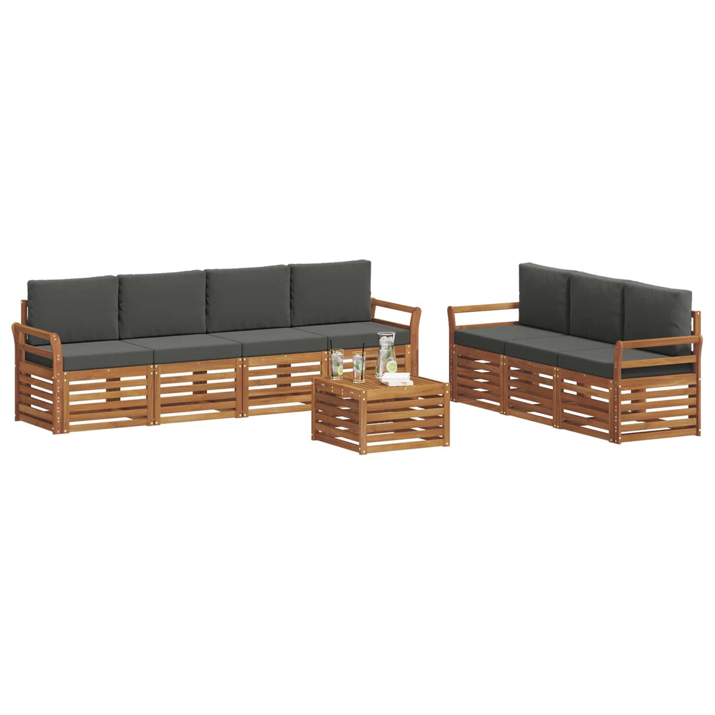 vidaXL Σετ Καναπέ 8 pcs Φυσικό και Ανθρακί Στερεό Ξύλο Ακακίας