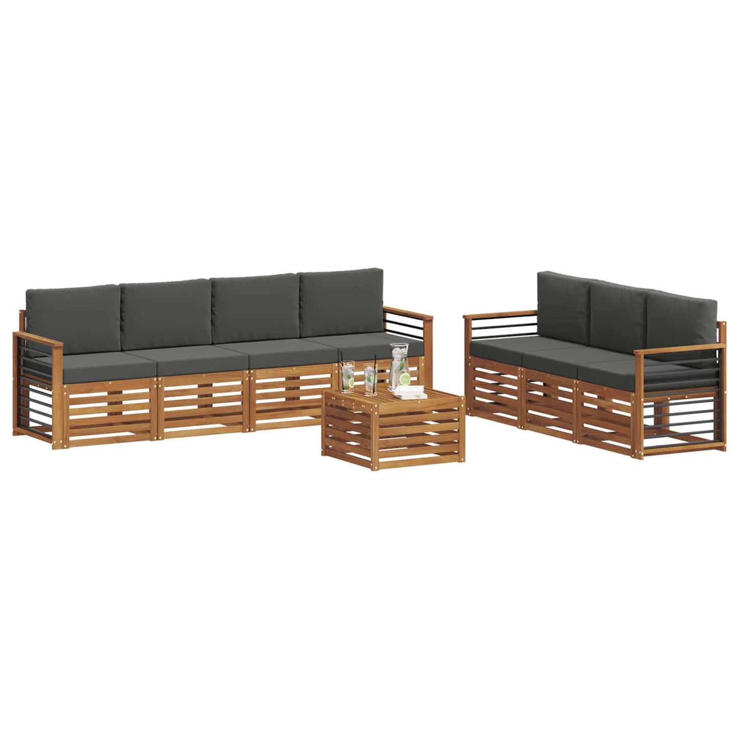 vidaXL Σετ Καναπέ 8 pcs Φυσικό και Ανθρακί Στερεό Ξύλο Ακακίας