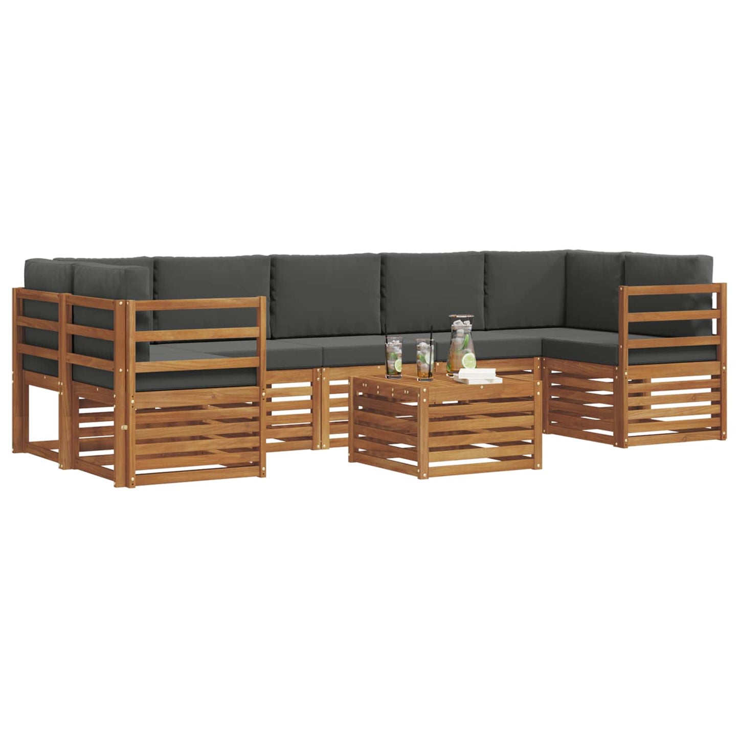 vidaXL Σειρά Καναπέ Εξωτερικού με μαξιλάρι 8 pcs Φυσικό και Ανθρακί