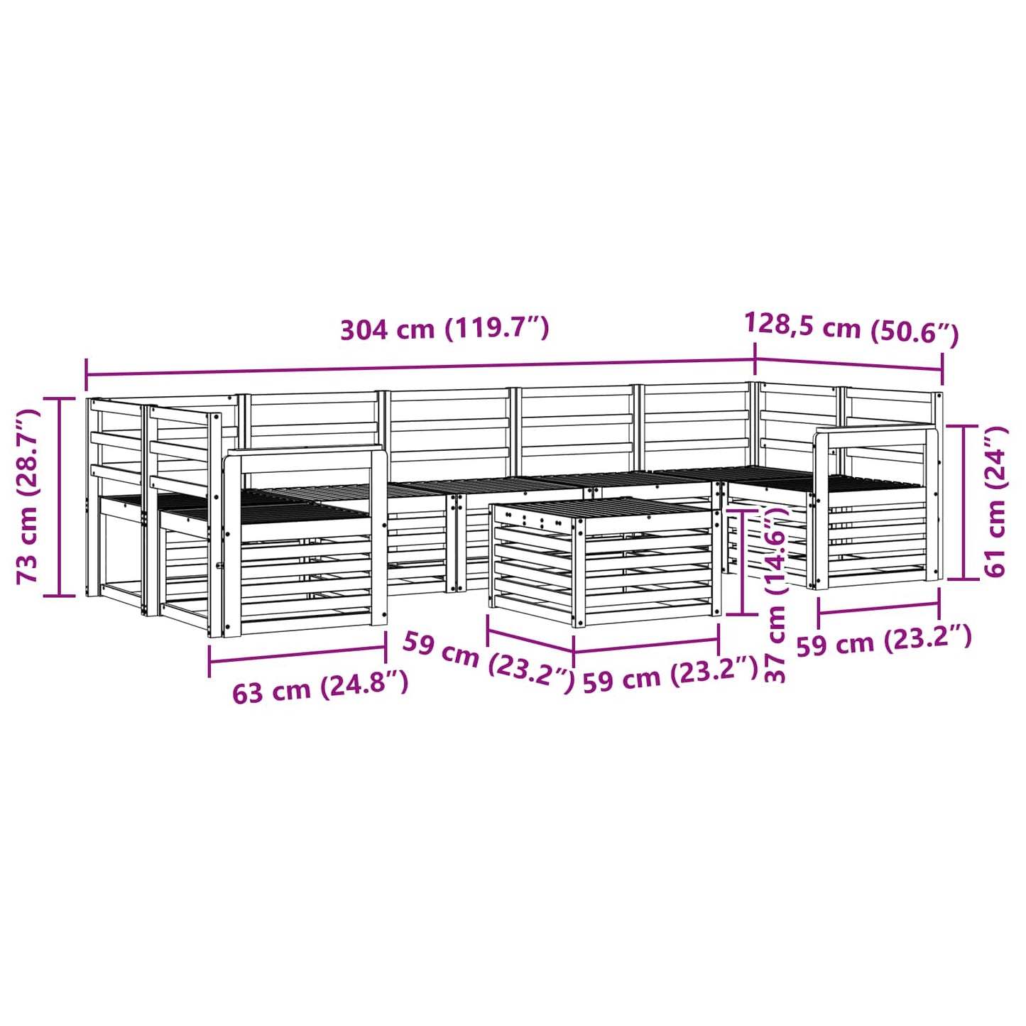vidaXL Σετ Καναπέ 8 pcs Φυσικό Στερεό Ξύλο Ακακίας