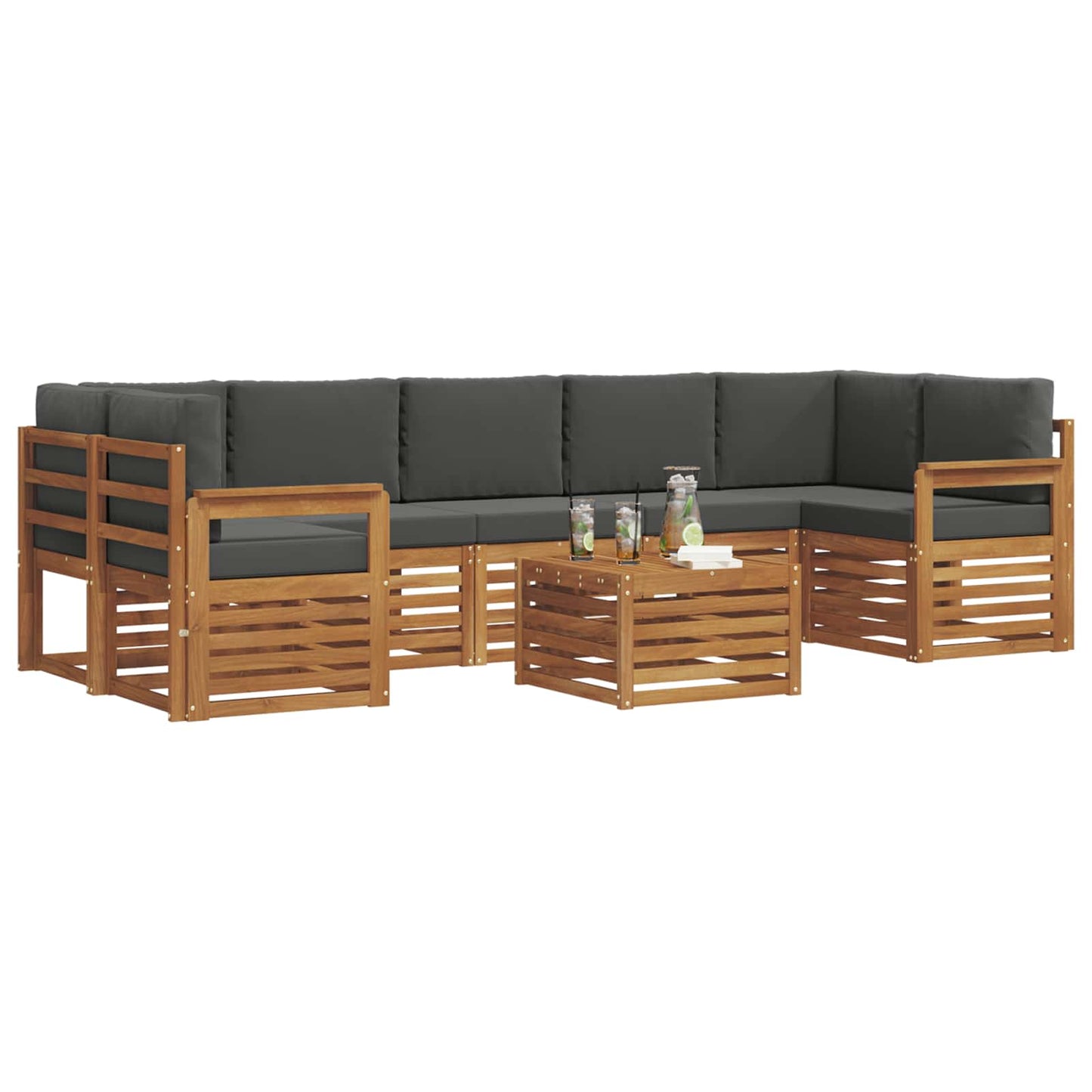 vidaXL Σειρά Καναπέ Εξωτερικού με μαξιλάρι 8 pcs Φυσικό και Ανθρακί