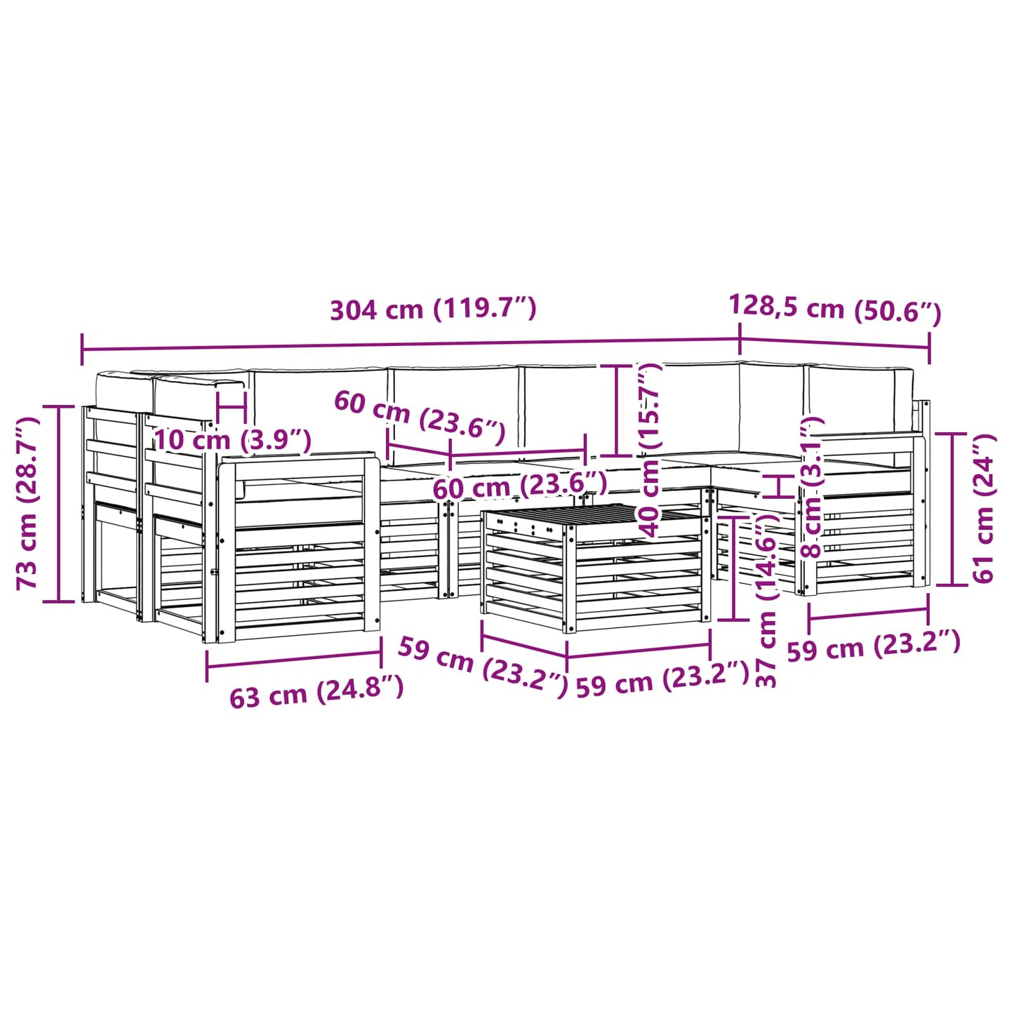 vidaXL Σειρά Καναπέ Εξωτερικού με μαξιλάρι 8 pcs Φυσικό και Ανθρακί