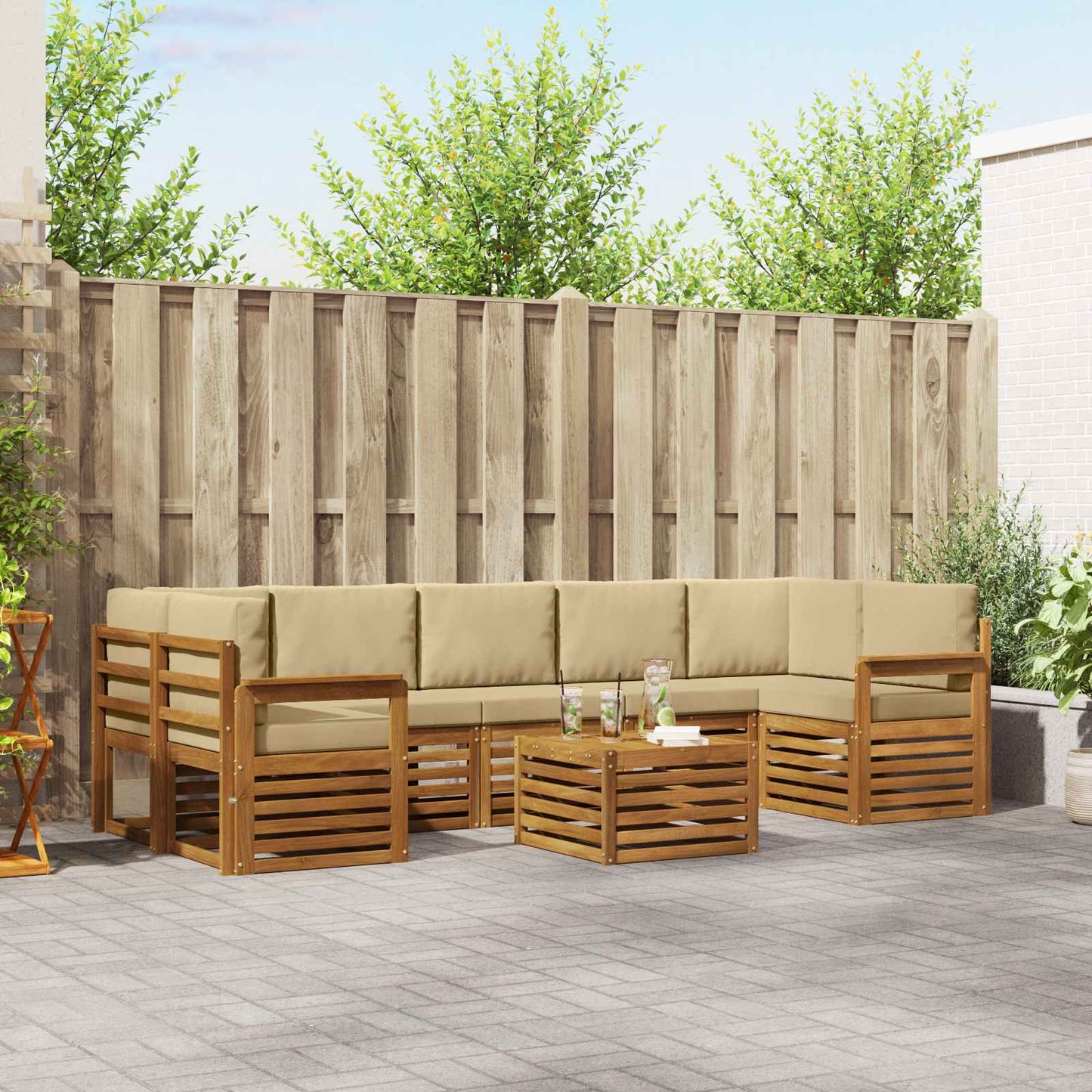 vidaXL Σειρά Καναπέ Εξωτερικού με μαξιλάρι 8 pcs Φυσικό και Μπεζ