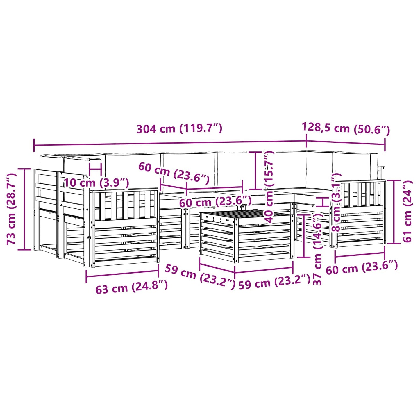 vidaXL Σειρά Καναπέ Εξωτερικού με μαξιλάρι 8 pcs Φυσικό και Κρέμα