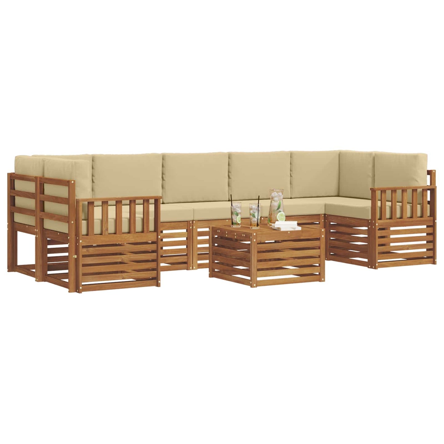 vidaXL Σειρά Καναπέ Εξωτερικού με μαξιλάρι 8 pcs Φυσικό και Μπεζ