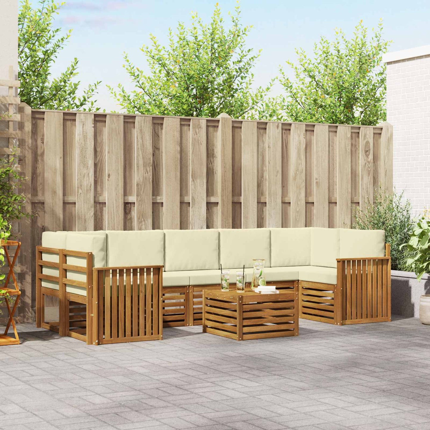 vidaXL Σειρά Καναπέ Εξωτερικού με μαξιλάρι 8 pcs Φυσικό και Κρέμα