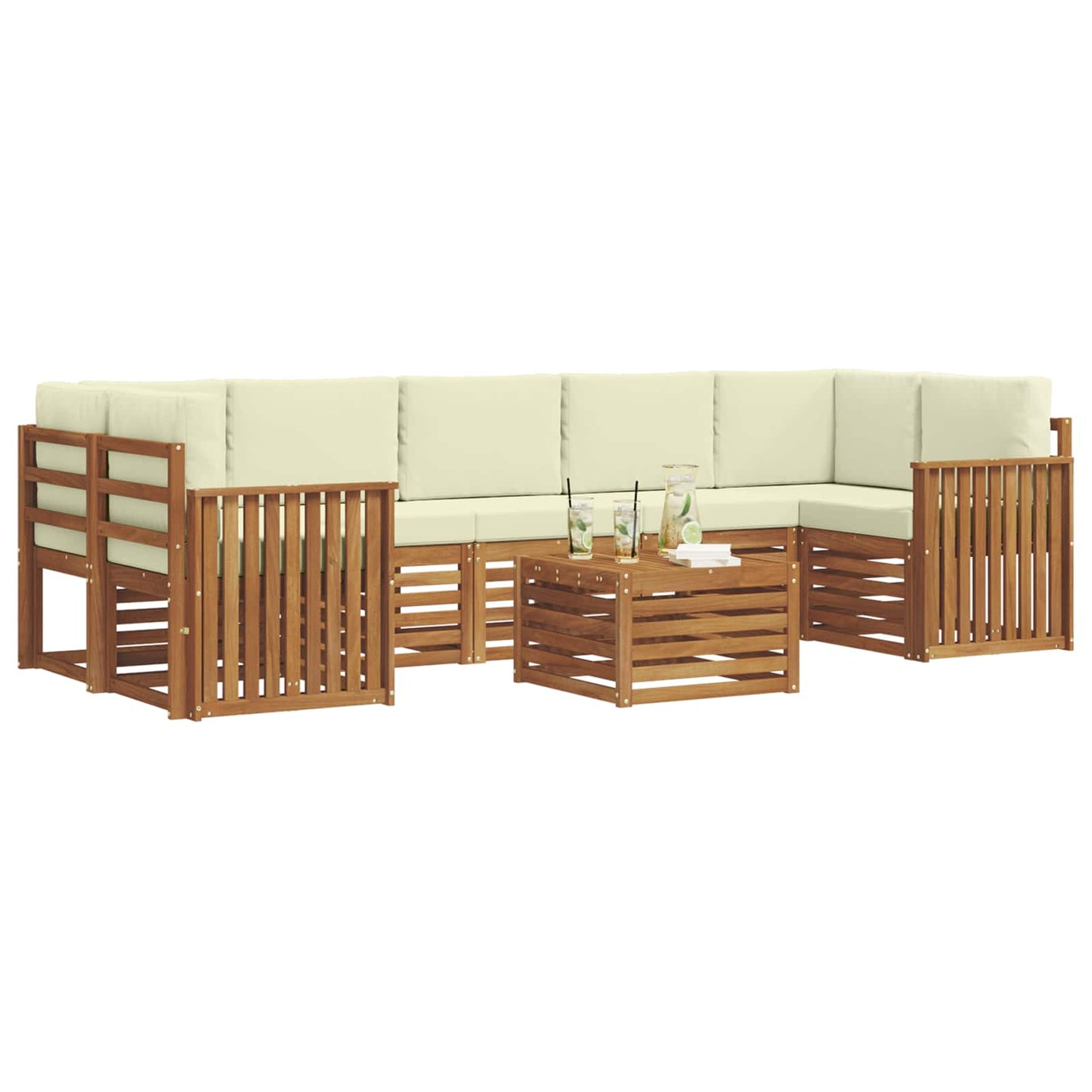 vidaXL Σειρά Καναπέ Εξωτερικού με μαξιλάρι 8 pcs Φυσικό και Κρέμα