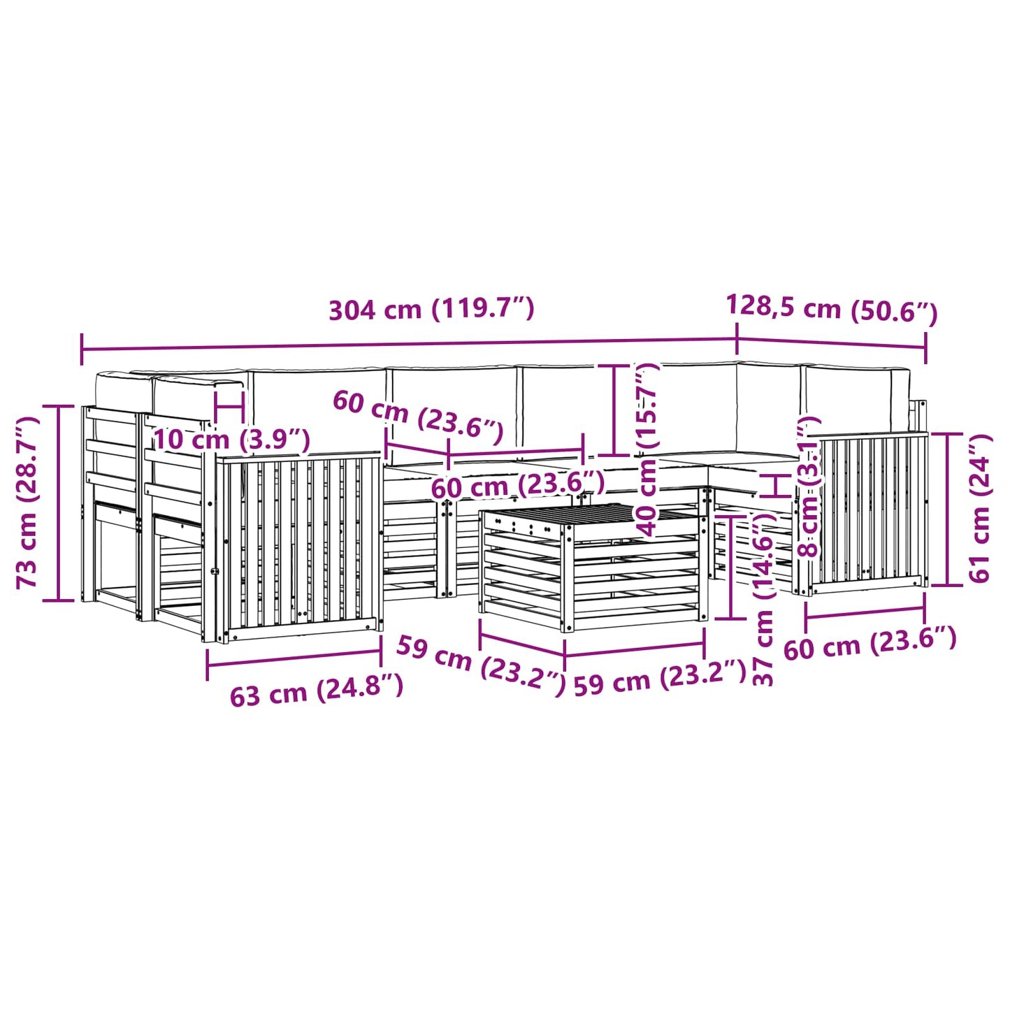 vidaXL Σειρά Καναπέ Εξωτερικού με μαξιλάρι 8 pcs Φυσικό και Κρέμα