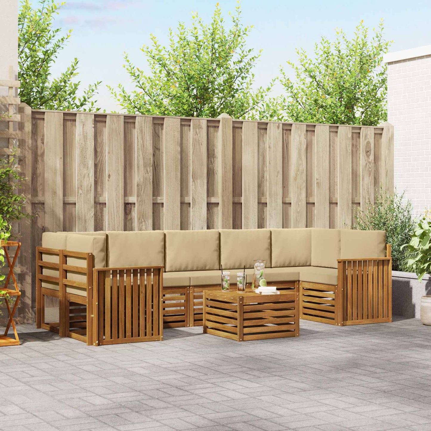 vidaXL Σειρά Καναπέ Εξωτερικού με μαξιλάρι 8 pcs Φυσικό και Μπεζ
