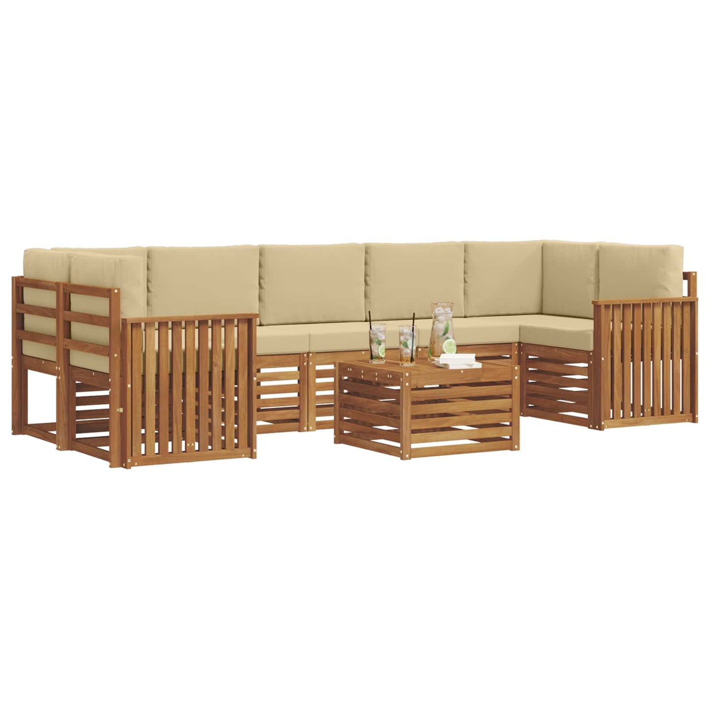 vidaXL Σειρά Καναπέ Εξωτερικού με μαξιλάρι 8 pcs Φυσικό και Μπεζ