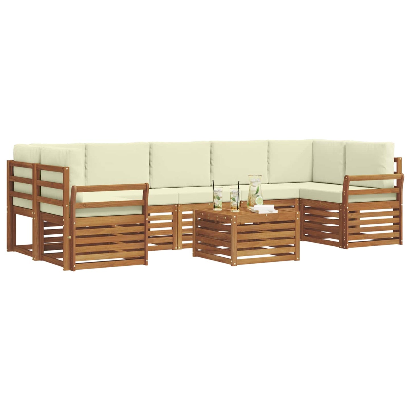 vidaXL Σειρά Καναπέ Εξωτερικού με μαξιλάρι 8 pcs Φυσικό και Κρέμα