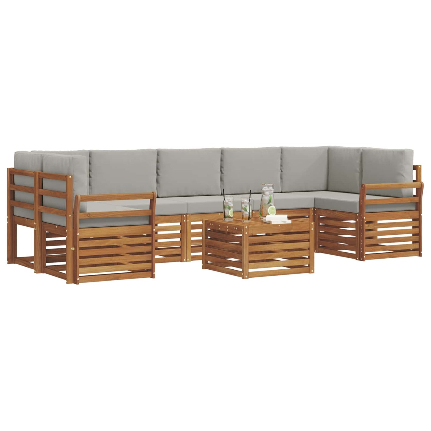 vidaXL Σειρά Καναπέ Εξωτερικού 8 pcs Φυσικό και Ανοιχτό Γκρι