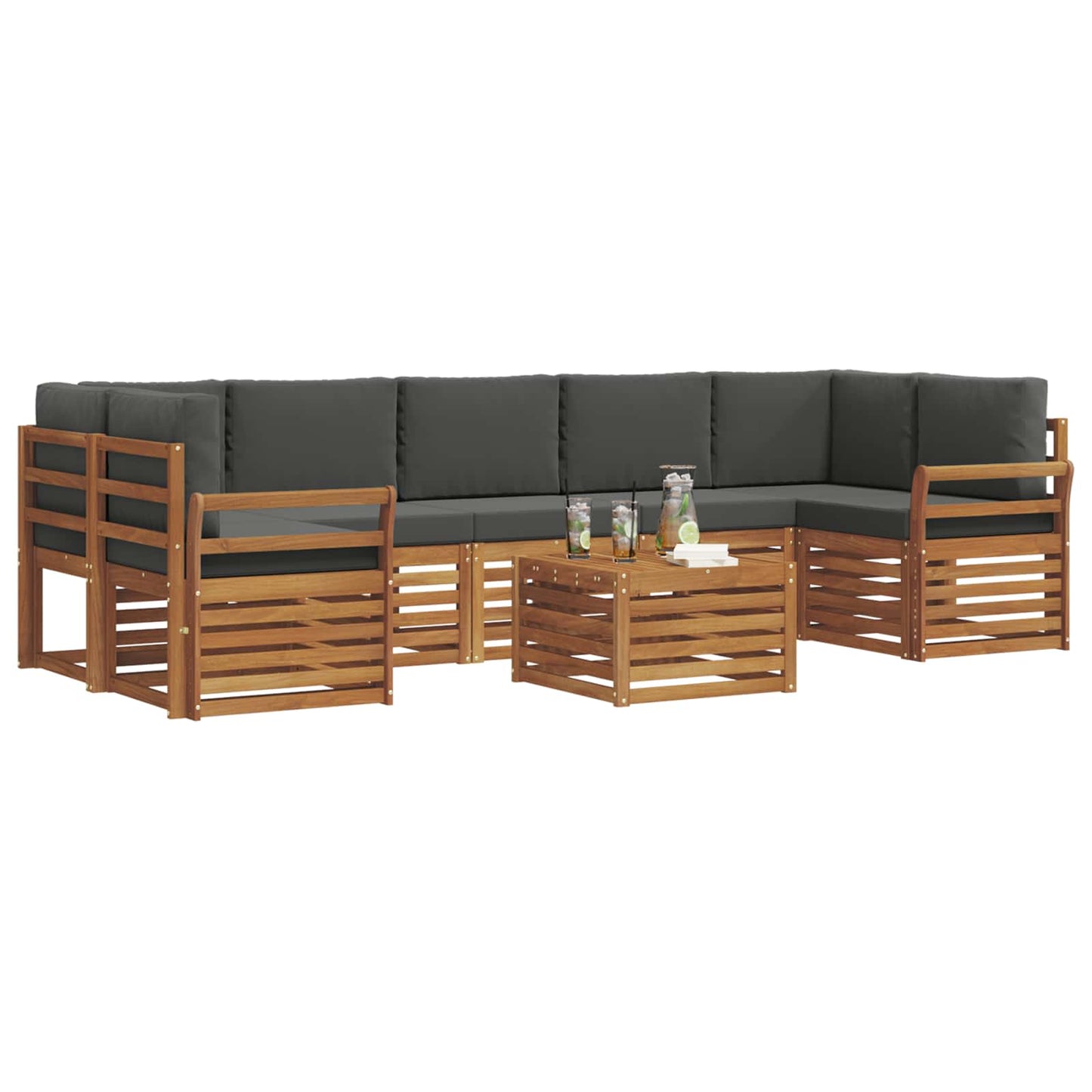 vidaXL Σειρά Καναπέ Εξωτερικού με μαξιλάρι 8 pcs Φυσικό και Ανθρακί