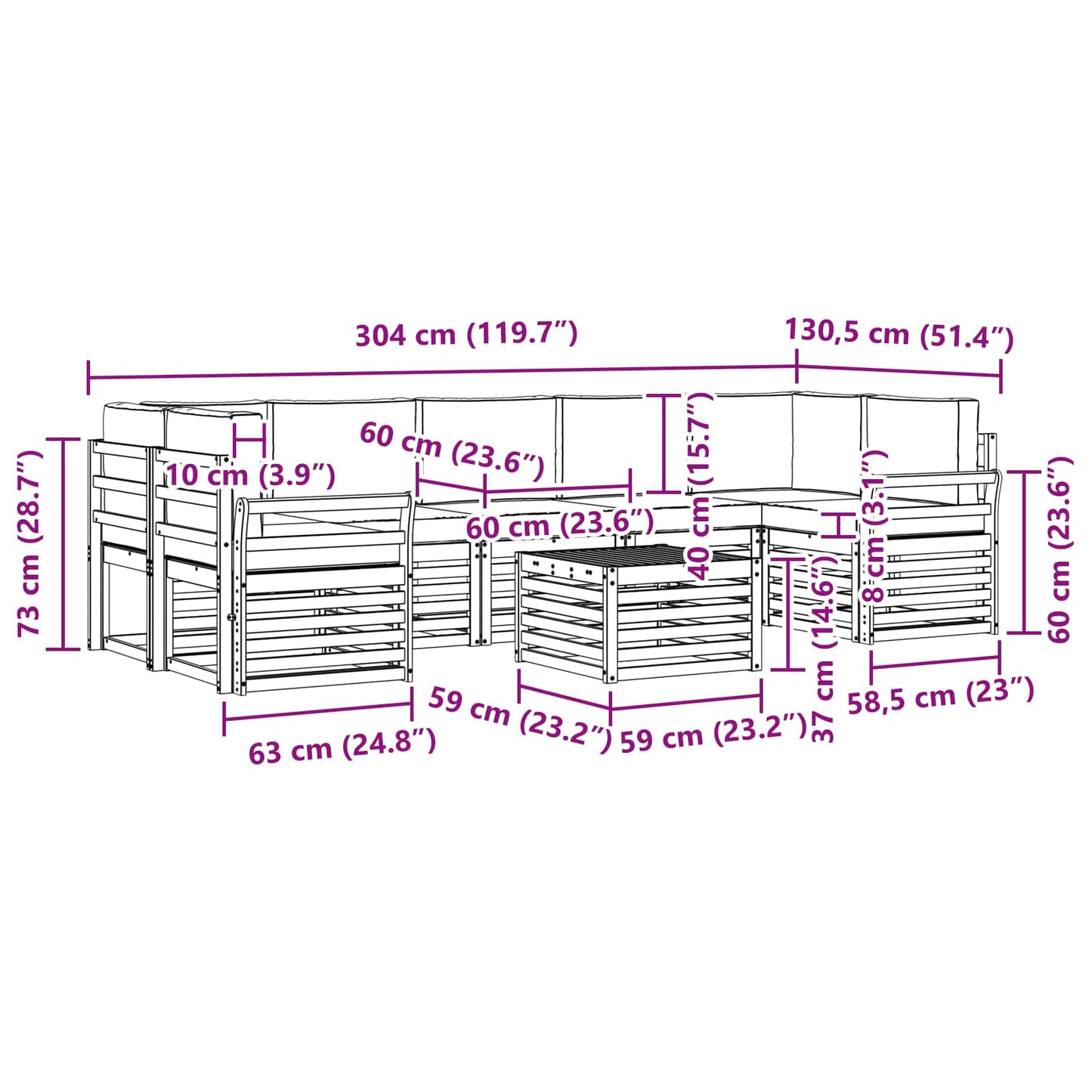 vidaXL Σειρά Καναπέ Εξωτερικού με μαξιλάρι 8 pcs Φυσικό και Ανθρακί
