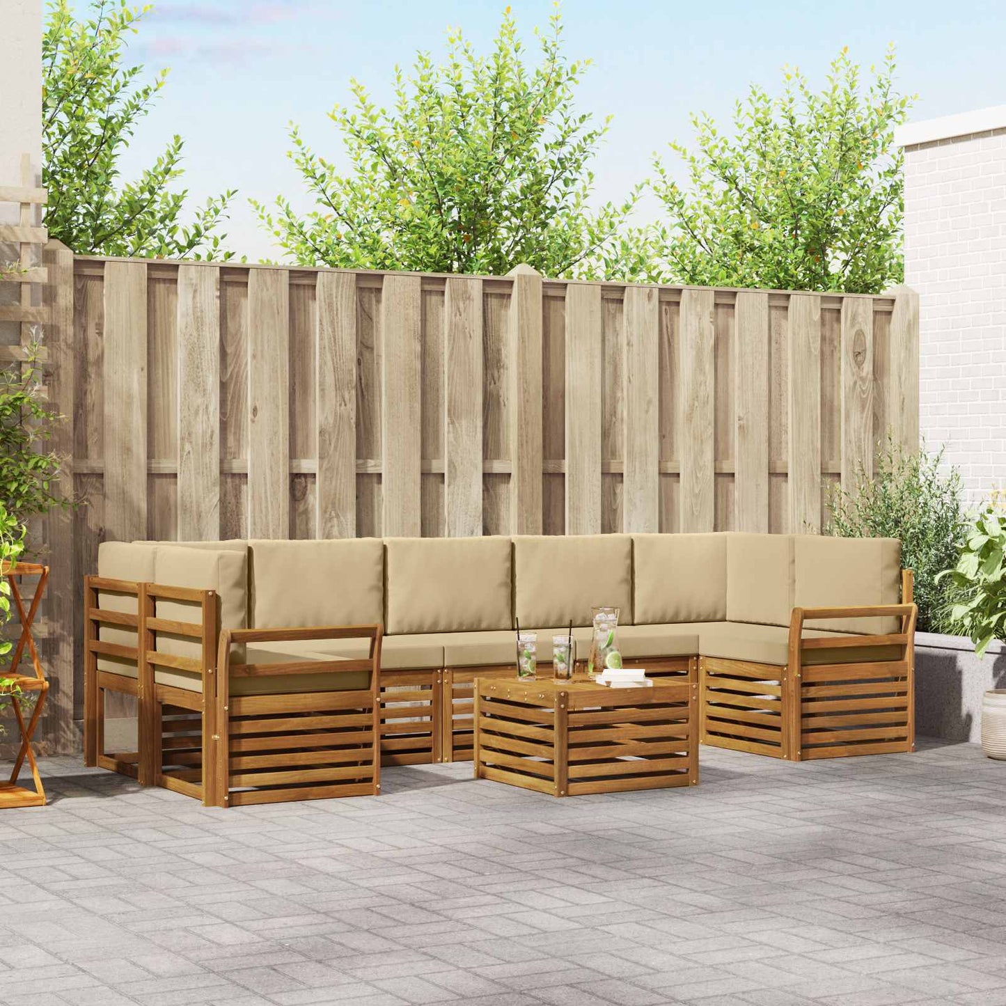 vidaXL Σειρά Καναπέ Εξωτερικού με μαξιλάρι 8 pcs Φυσικό και Μπεζ
