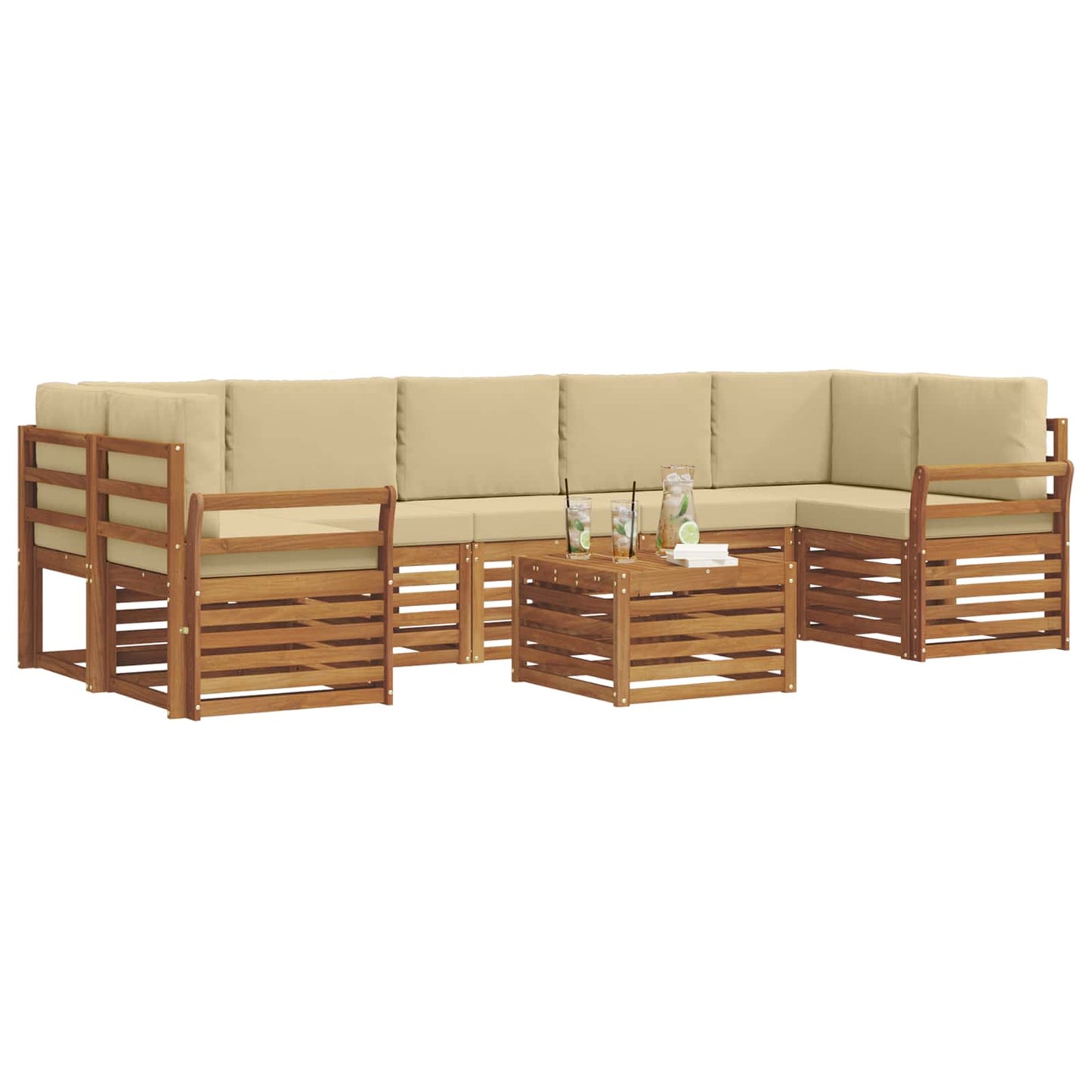 vidaXL Σειρά Καναπέ Εξωτερικού με μαξιλάρι 8 pcs Φυσικό και Μπεζ