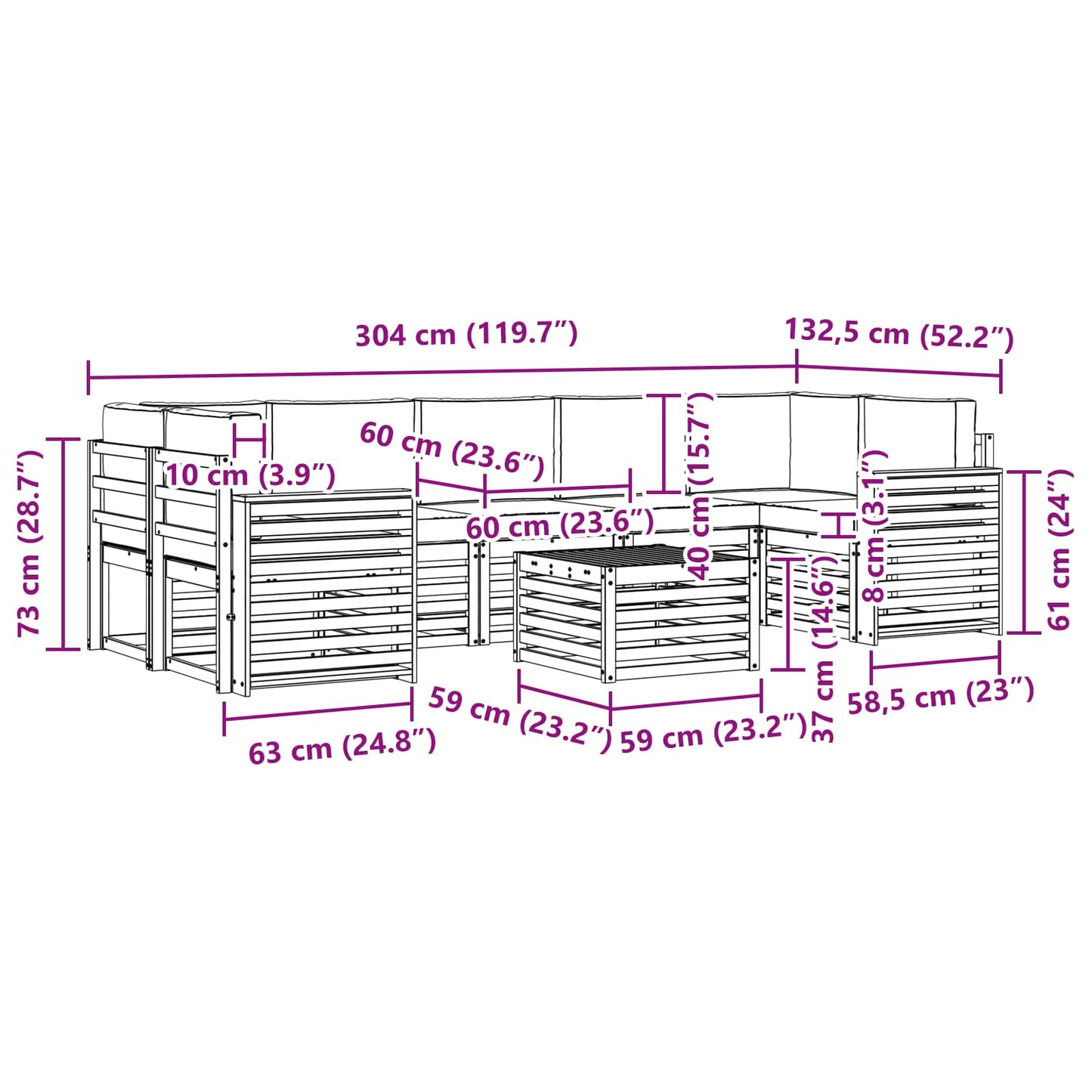 vidaXL Σειρά Καναπέ Εξωτερικού με μαξιλάρι 8 pcs Φυσικό και Κρέμα
