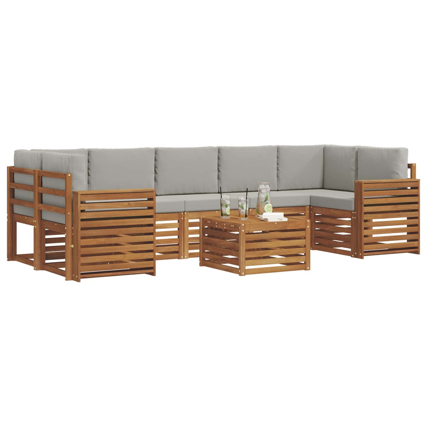 vidaXL Σειρά Καναπέ Εξωτερικού 8 pcs Φυσικό και Ανοιχτό Γκρι