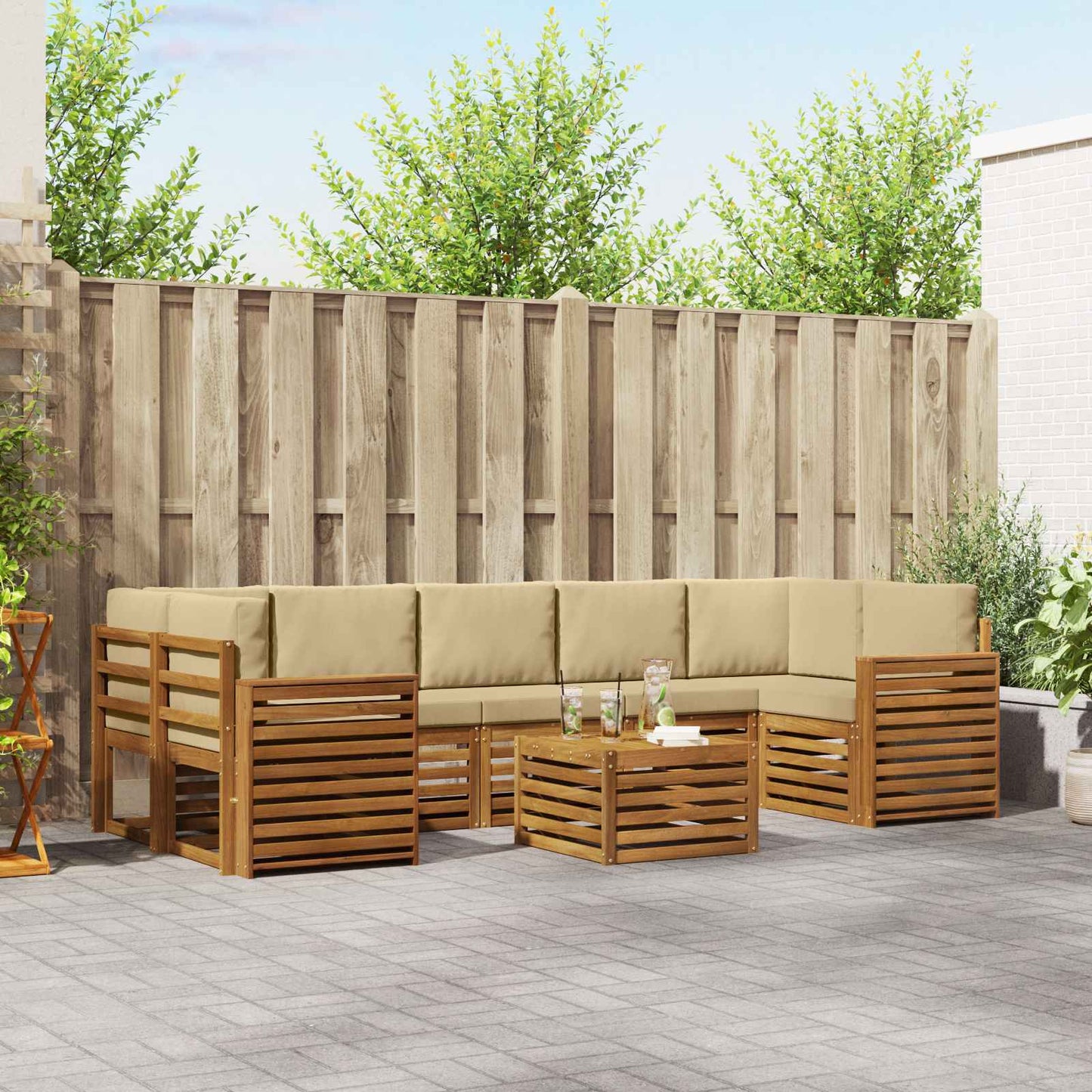 vidaXL Σειρά Καναπέ Εξωτερικού με μαξιλάρι 8 pcs Φυσικό και Μπεζ