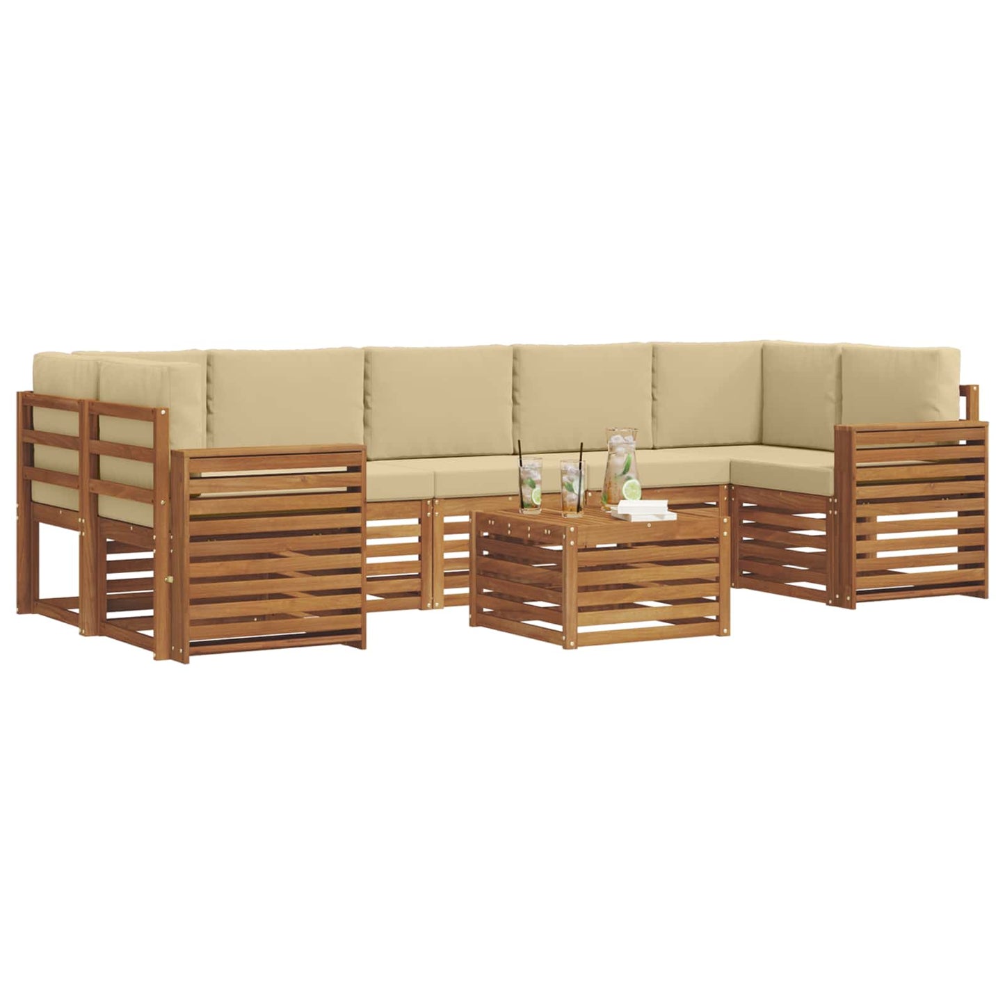 vidaXL Σειρά Καναπέ Εξωτερικού με μαξιλάρι 8 pcs Φυσικό και Μπεζ