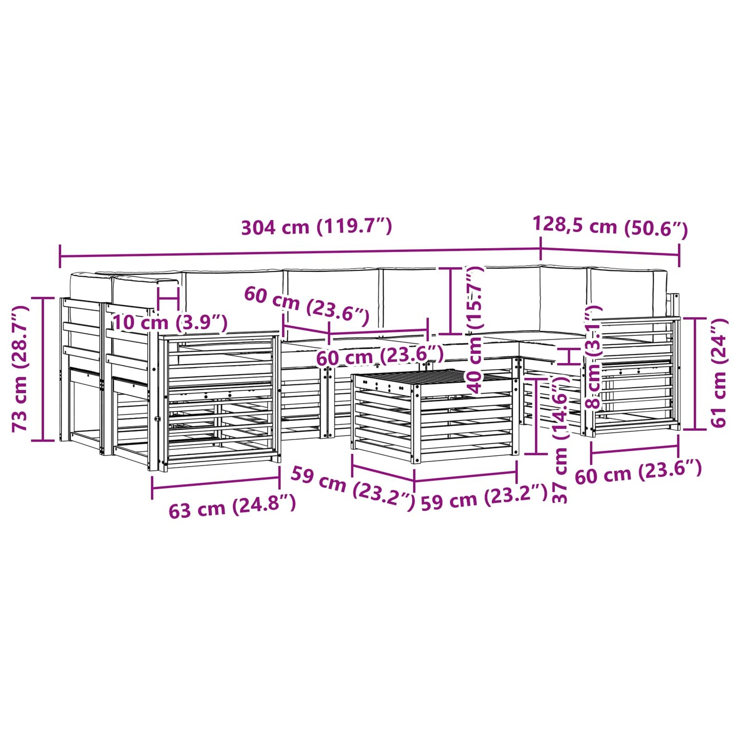 vidaXL Σειρά Καναπέ Εξωτερικού 8 pcs Φυσικό και Ανοιχτό Γκρι