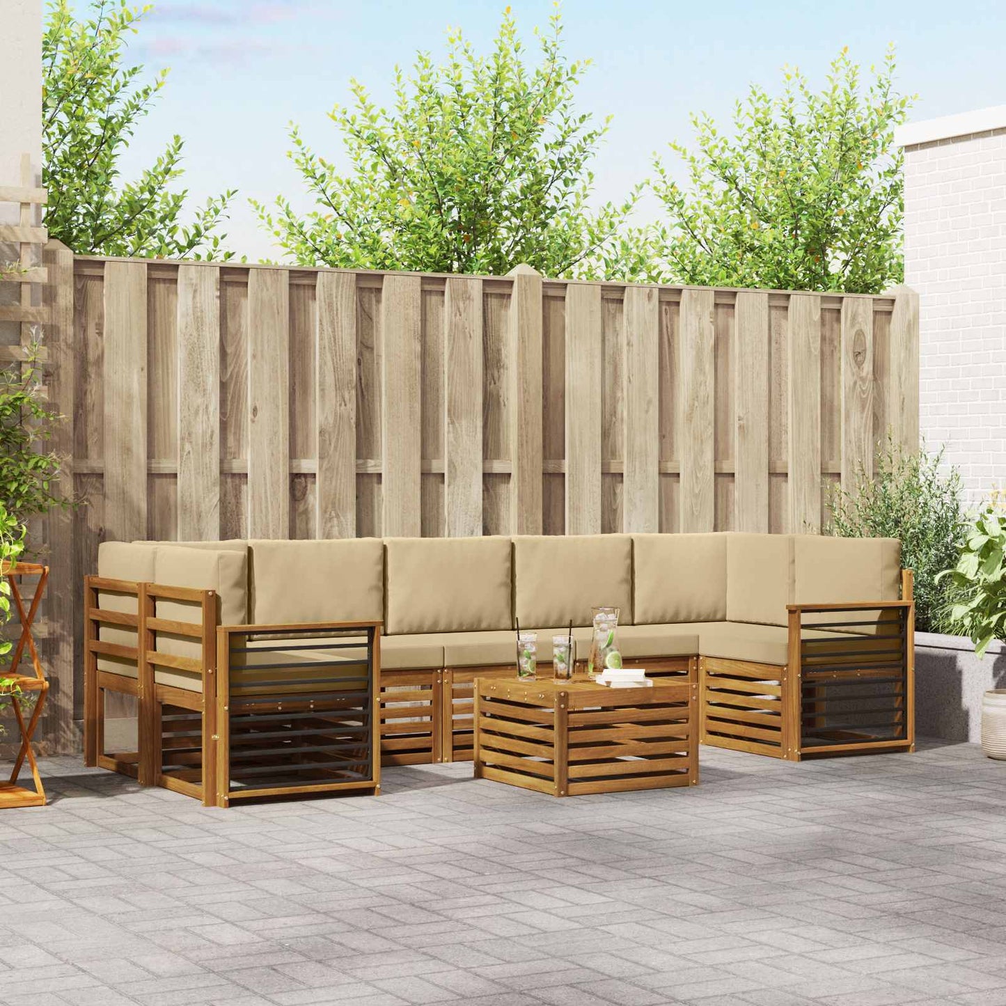 vidaXL Σειρά Καναπέ Εξωτερικού με μαξιλάρι 8 pcs Φυσικό και Μπεζ
