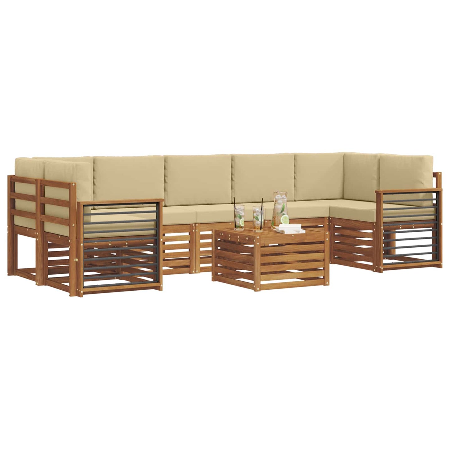 vidaXL Σειρά Καναπέ Εξωτερικού με μαξιλάρι 8 pcs Φυσικό και Μπεζ