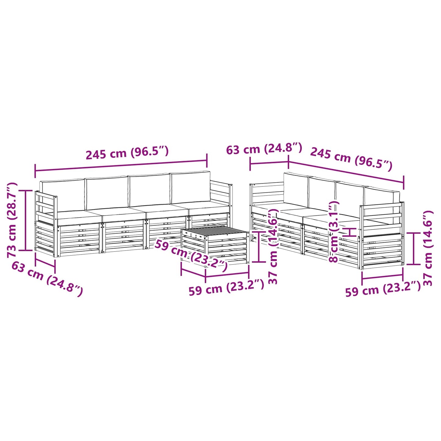 vidaXL Σετ Καναπέ 9 pcs Φυσικό και Ανοιχτό Γκρι Στερεό Ξύλο Ακακίας