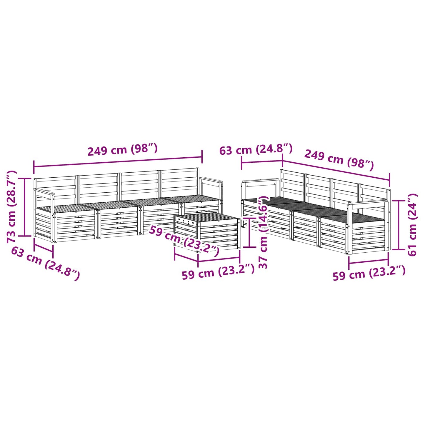 vidaXL Σετ Καναπέ 9 pcs Φυσικό Στερεό Ξύλο Ακακίας