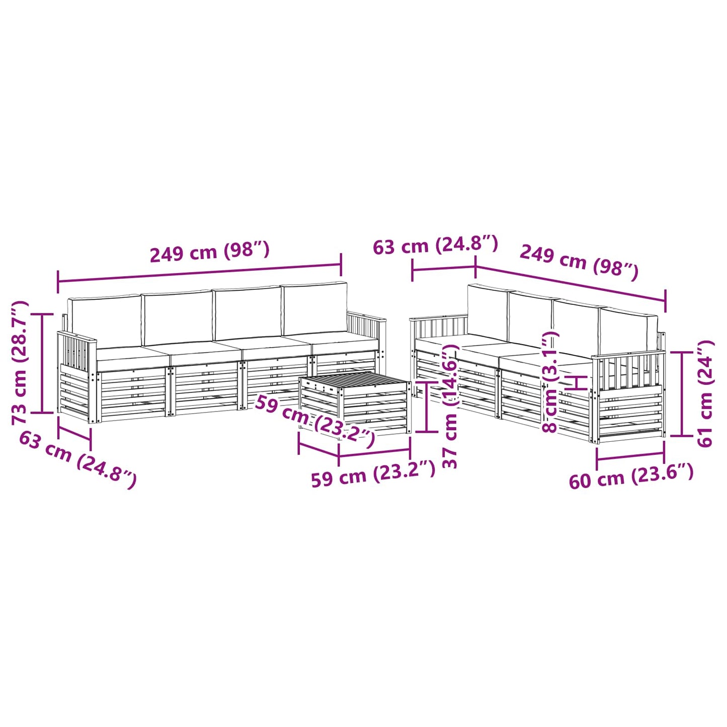 vidaXL Σετ Καναπέ 9 pcs Φυσικό και Κρέμα Στερεό Ξύλο Ακακίας