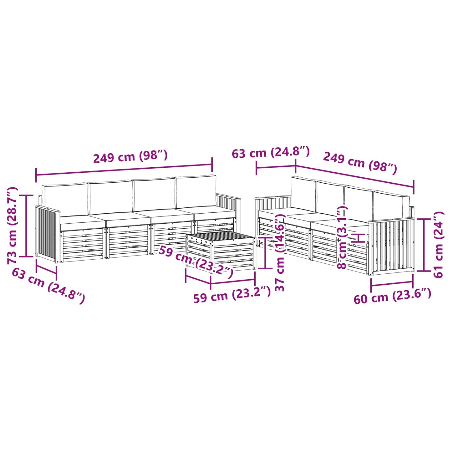 vidaXL Σετ Καναπέ 9 pcs Φυσικό και Μπεζ Στερεό Ξύλο Ακακίας
