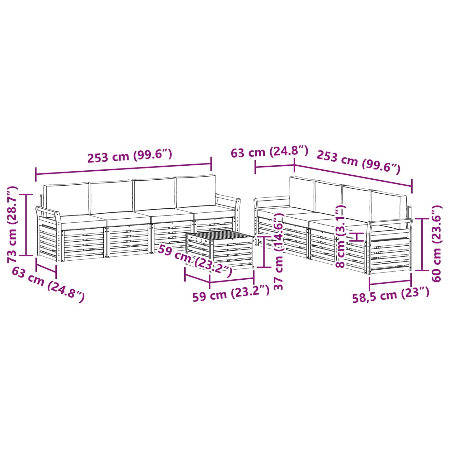 vidaXL Σετ Καναπέ 9 pcs Φυσικό και Ανθρακί Στερεό Ξύλο Ακακίας