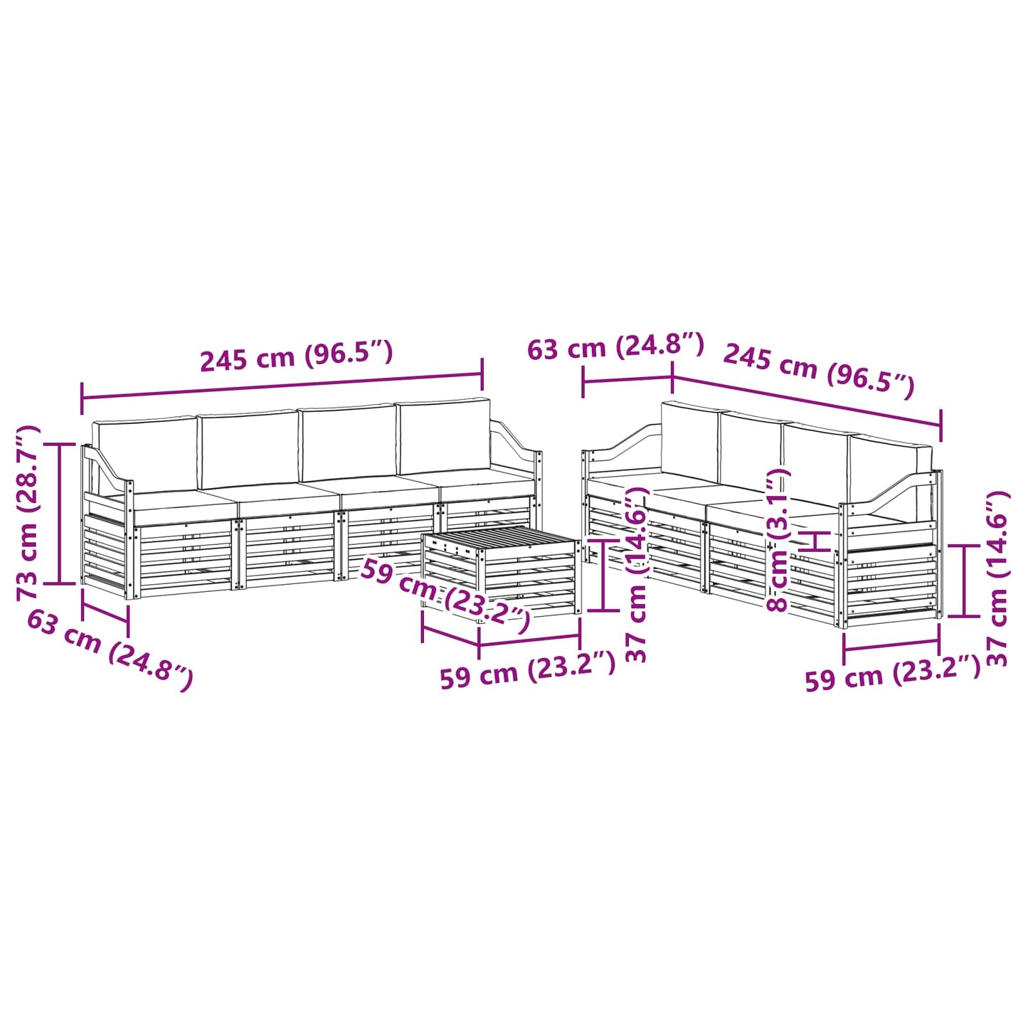vidaXL Σετ Καναπέ 9 pcs Φυσικό και Ανθρακί Στερεό Ξύλο Ακακίας