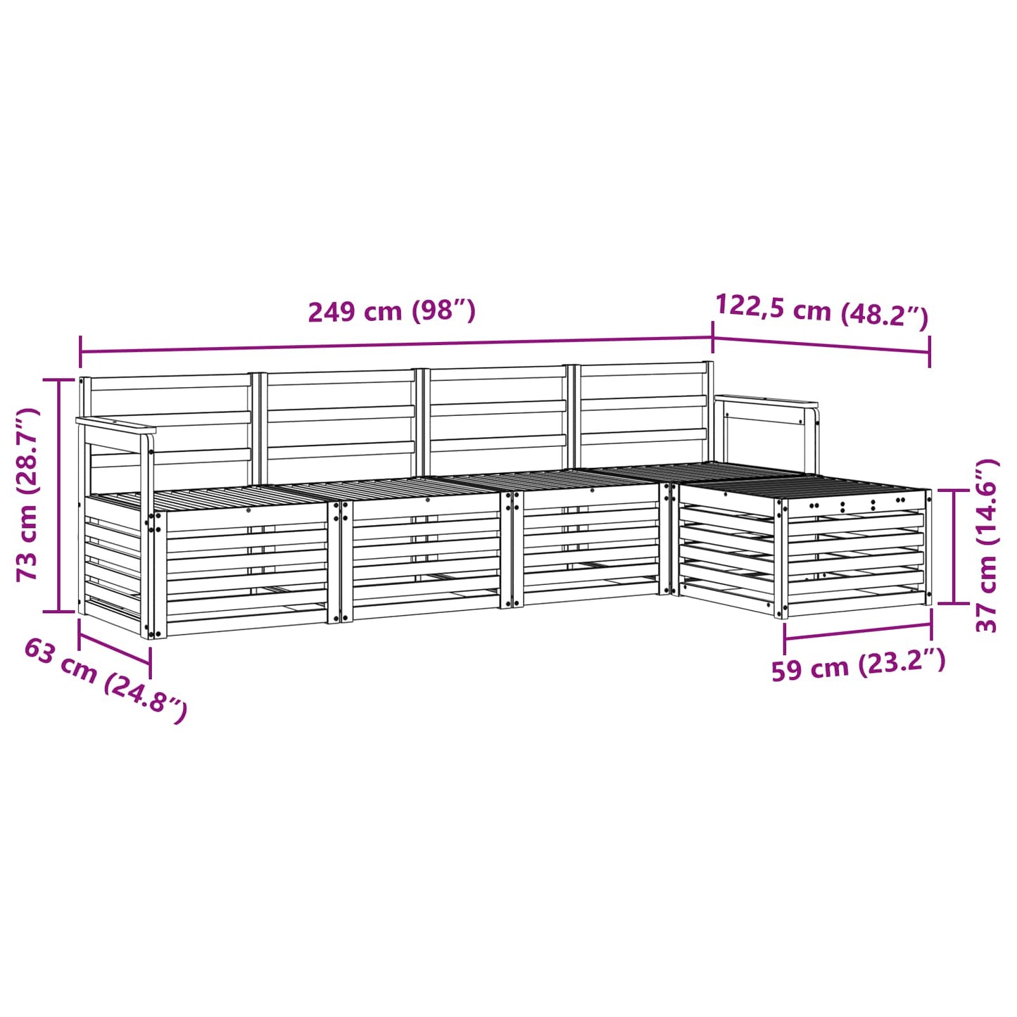 vidaXL Σετ Καναπέ 5 pcs Φυσικό Στερεό Ξύλο Ακακίας