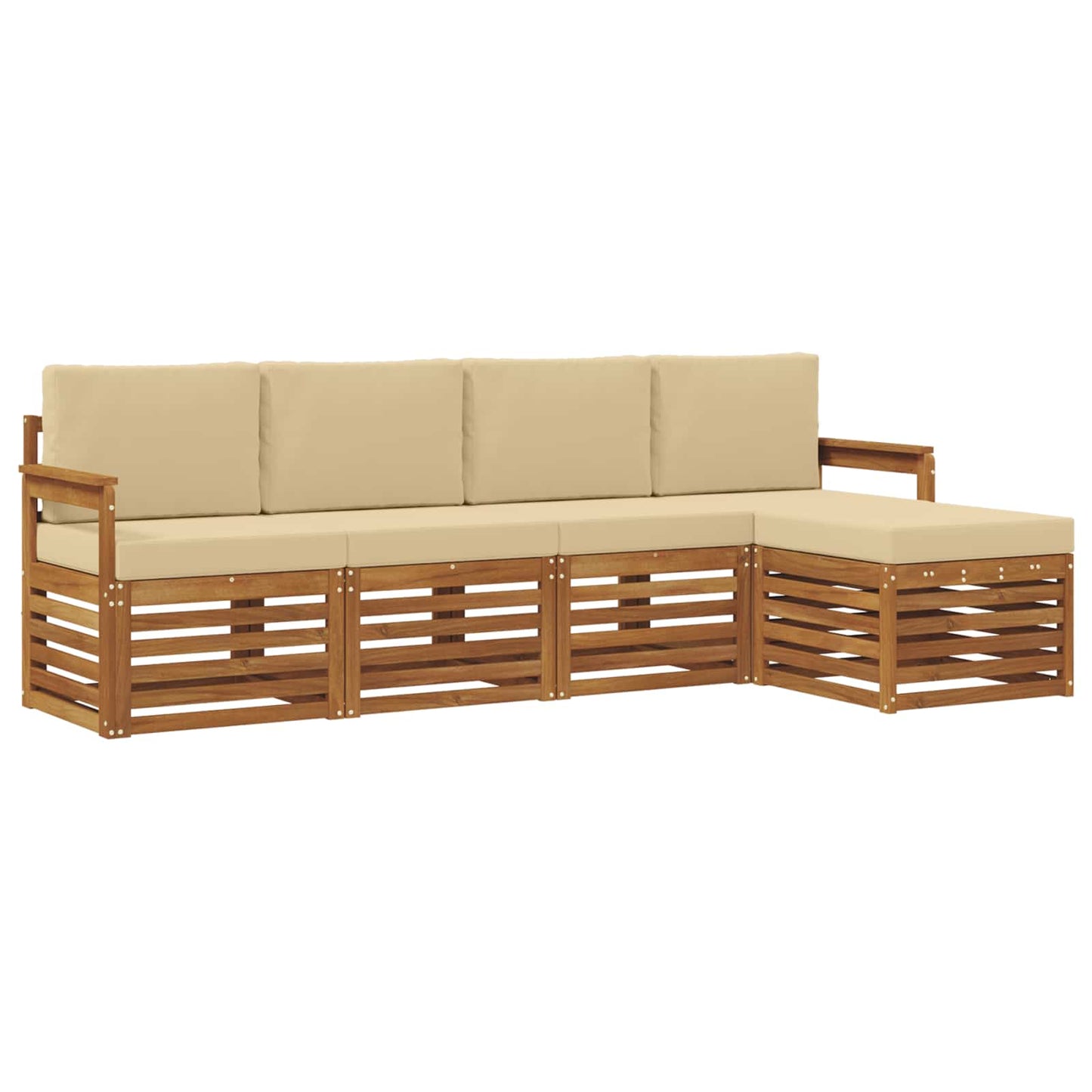 vidaXL Σετ Καναπέ 5 pcs Φυσικό και Μπεζ Στερεό Ξύλο Ακακίας